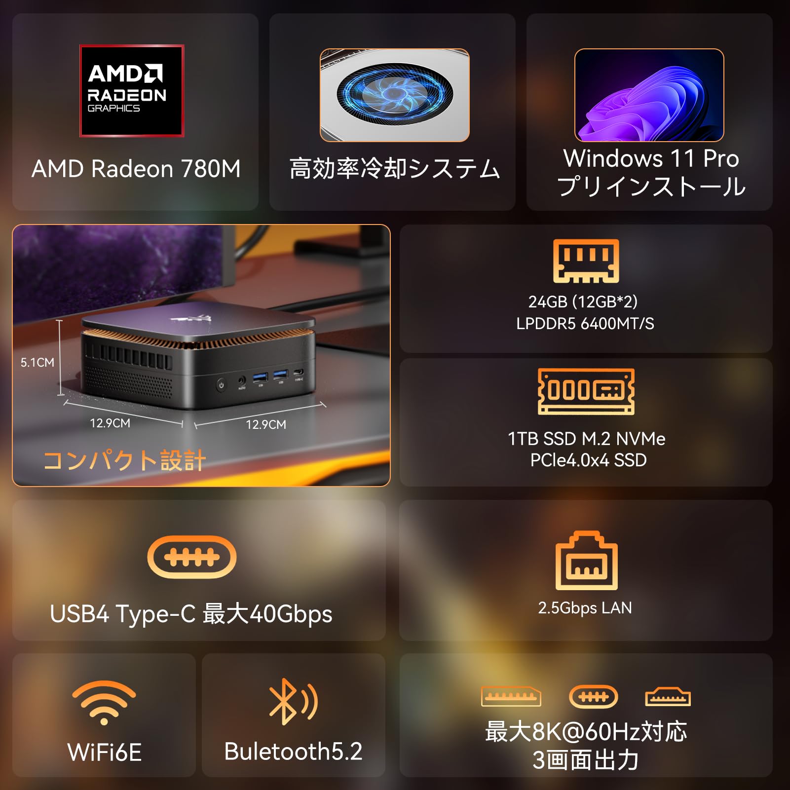 Amazon.co.jp: ミニpc ryzen AMD ryzen 7 H 255 8C/16T 最大4.9GHz