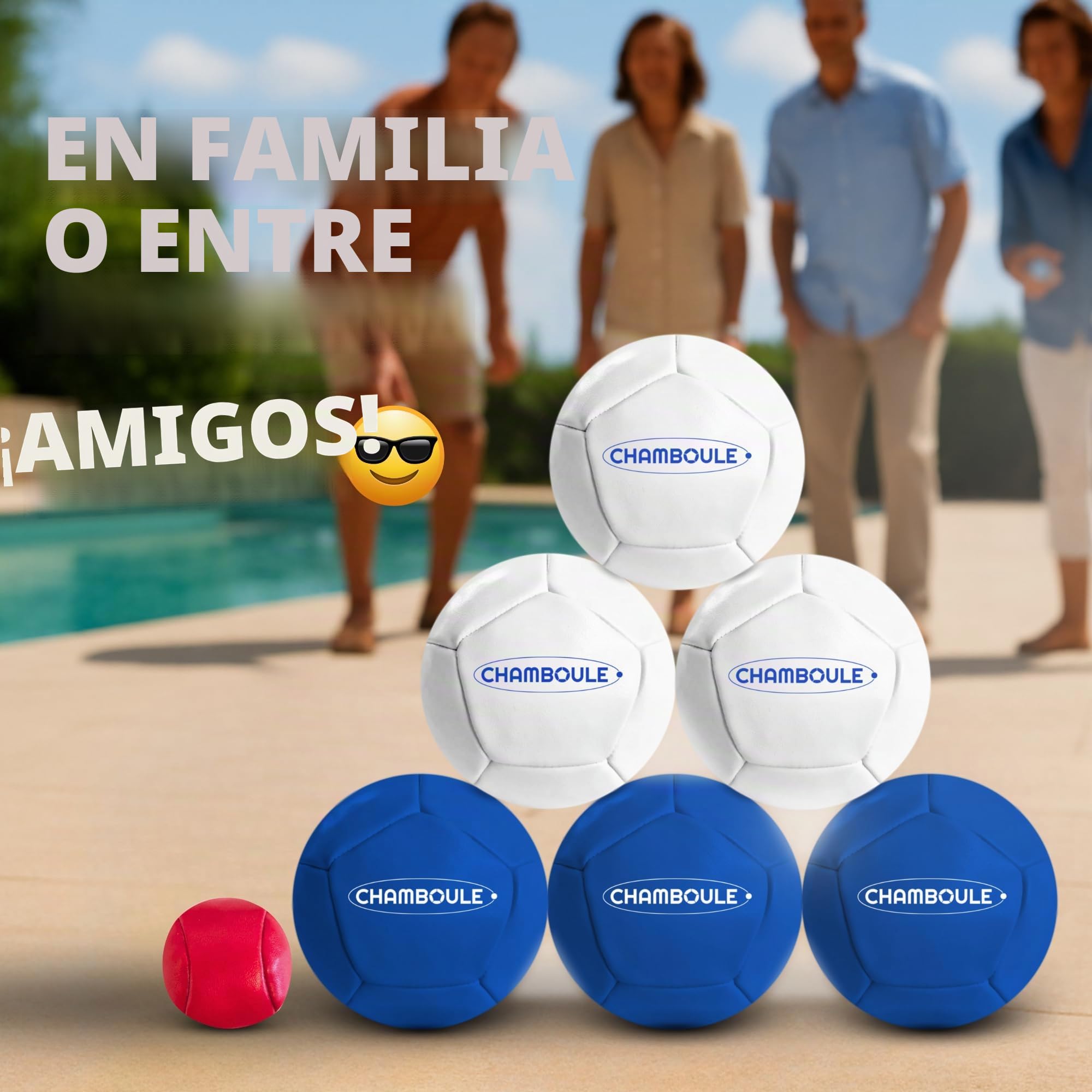MASSA | CHAMBOULE – Juego de petanca interior y exterior – Bolas azules y blancas – Kit con cerdo, metro y bolsa de transporte – Petanque todo terreno