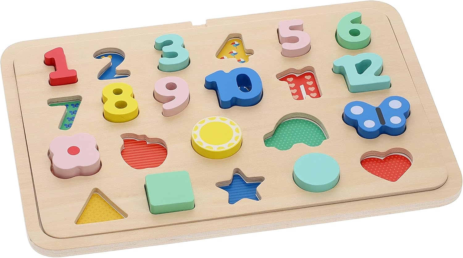 Petit Collage Multi-Language Numbers + Shapes + Colors Wooden Tray Puzzle