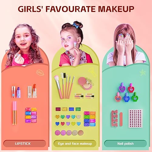 Miniatura 4 de Juegos de maquillaje para niñas  Maquillaje lavable para niños con espejo, tocador real con soporte, kit de maquillaje de princesa perfecto para
