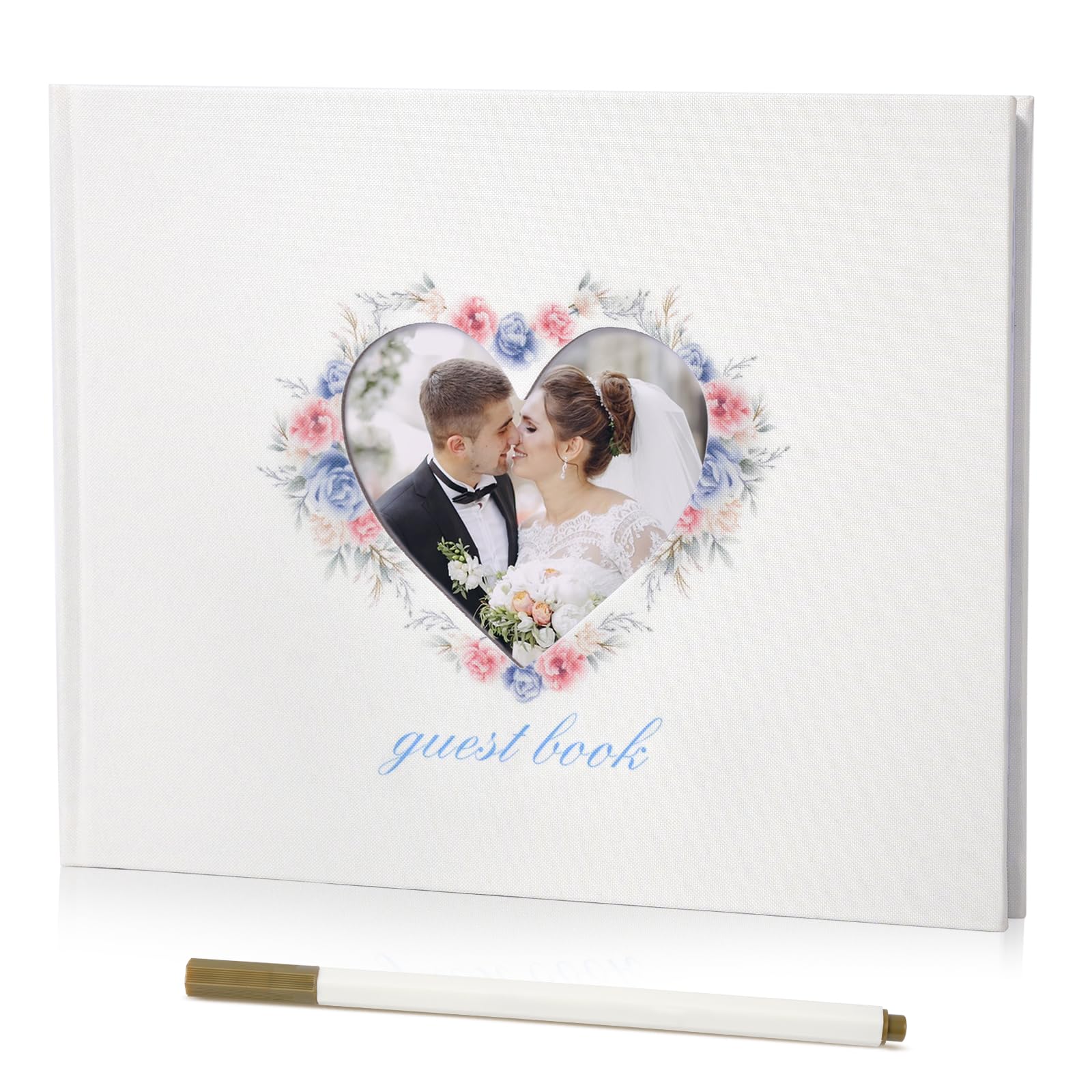 GHUKN Libro de invitados de boda, libro de invitados de bricolaje, tu propia cubierta, libro de registro de invitados, 100 páginas, cubierta de lino personalizada y papel grueso de 160 g, baby shower