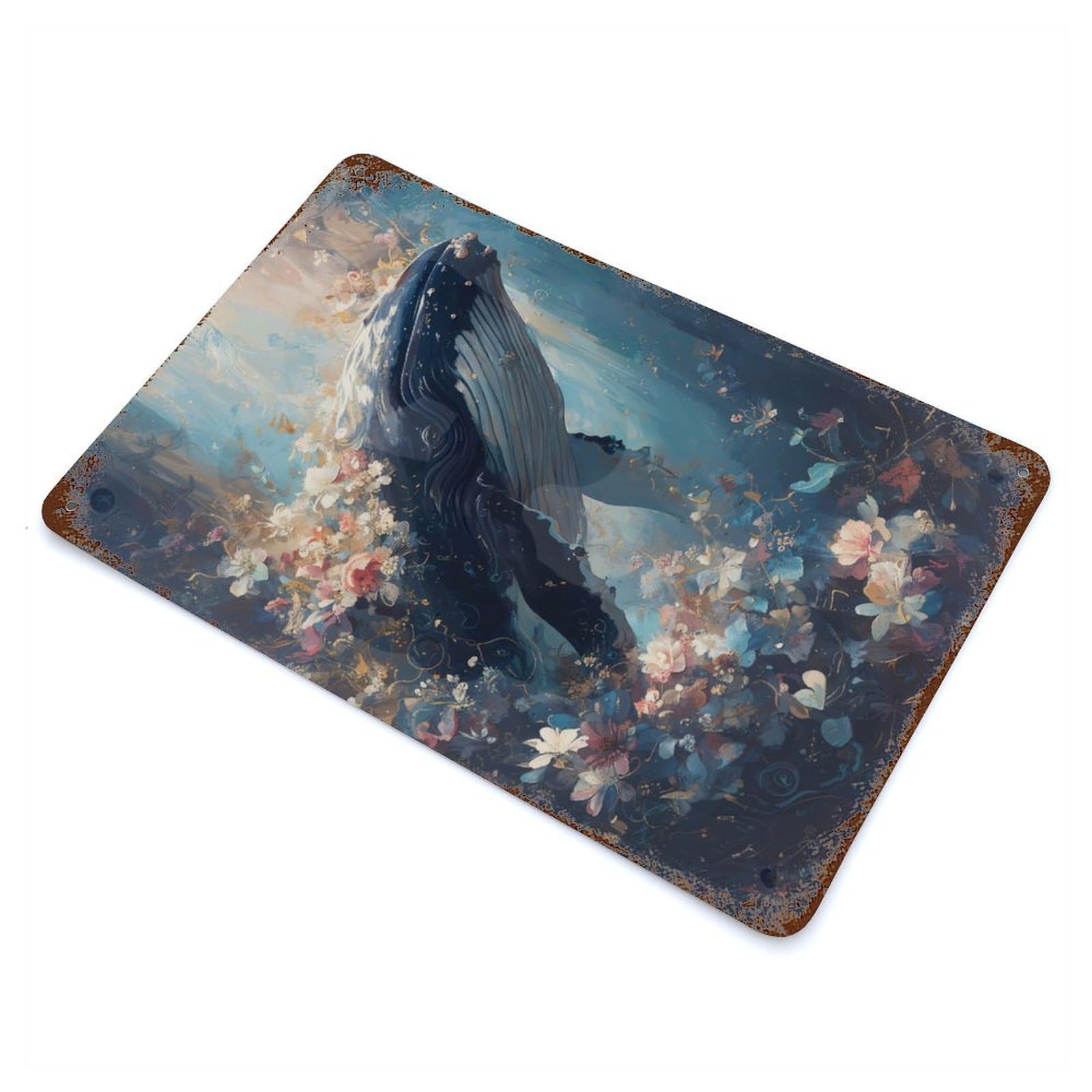 Rust Effect Ocean Bloom Rusty Metal Tin Sign 11.8"x7.9", Rustic Home Decor for Bistro, Counter And Cafe Decor