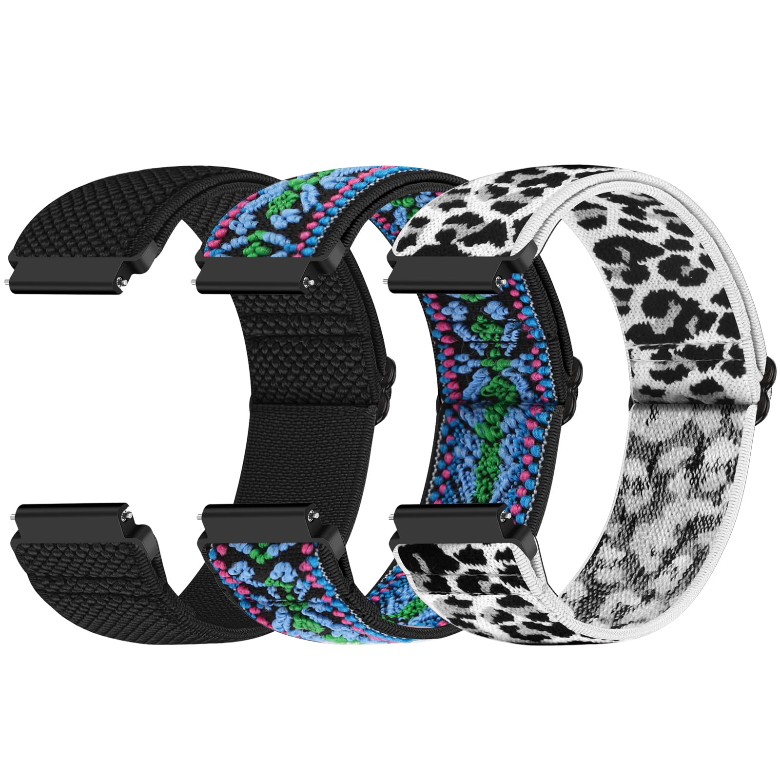 Yunshare Quick Release Watch Strap 18mm 19mm 20mm 22mm 24mm, Elastic Nylon Watch Bands Women Men for Samsung/Garmin/Fossil/Amazfit/Huawei/COROS/Xiaomi Replacement Wristband, 3pcs — view 18