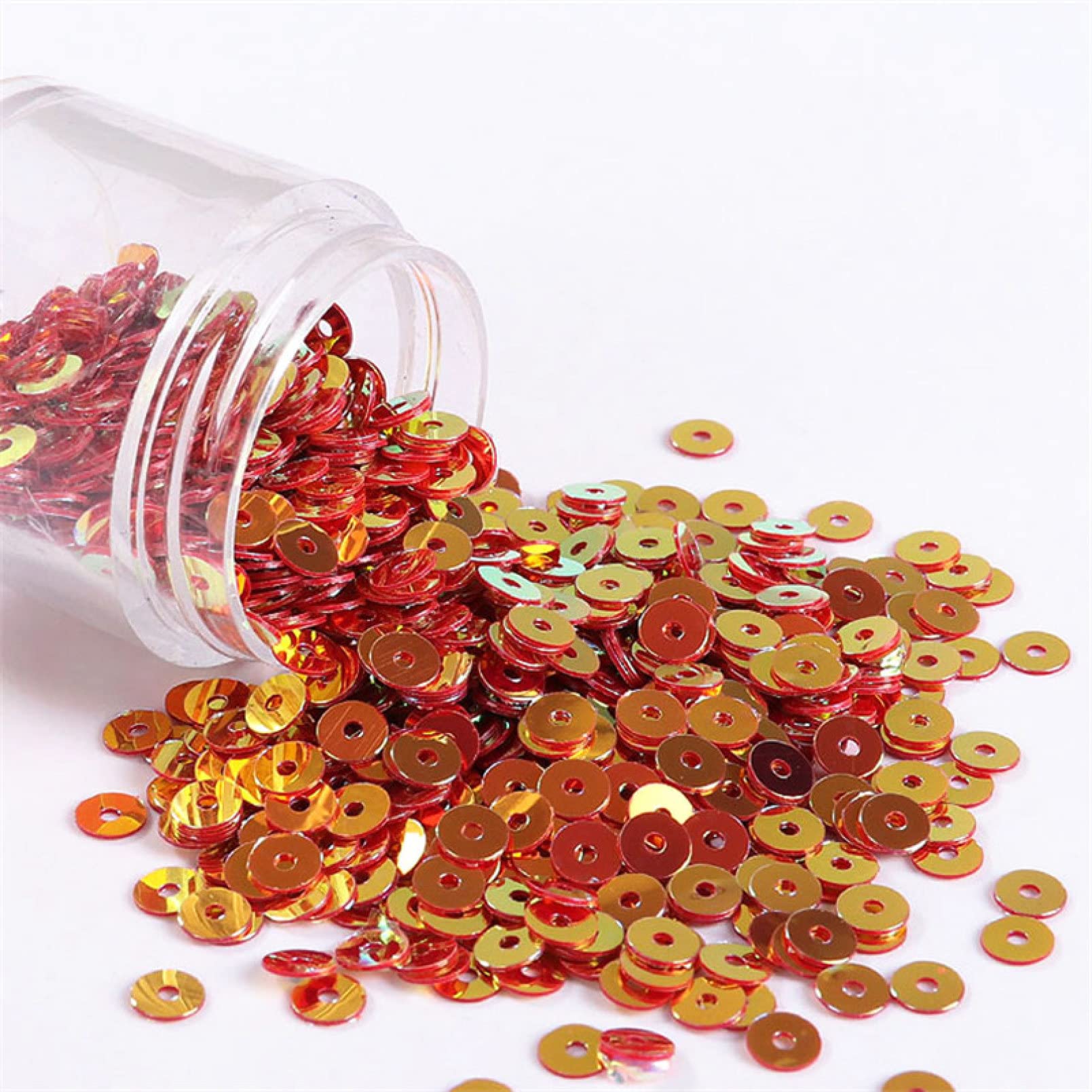 Luźne cekiny, Paillettes500 g DIY kolorowe cekiny przezroczyste okrągłe cekiny dekoracja paznokci manicure suknia ślubna akcesoria DIY materiał do szycia (żółty czerwony)