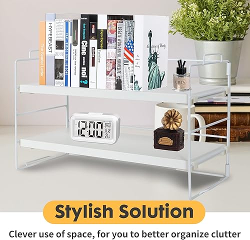 Miniatura 6 de ShellKingdom Organizador de estante de escritorio, estantes de escritorio de 2 niveles, estante de almacenamiento ajustable y decoración de cubículo