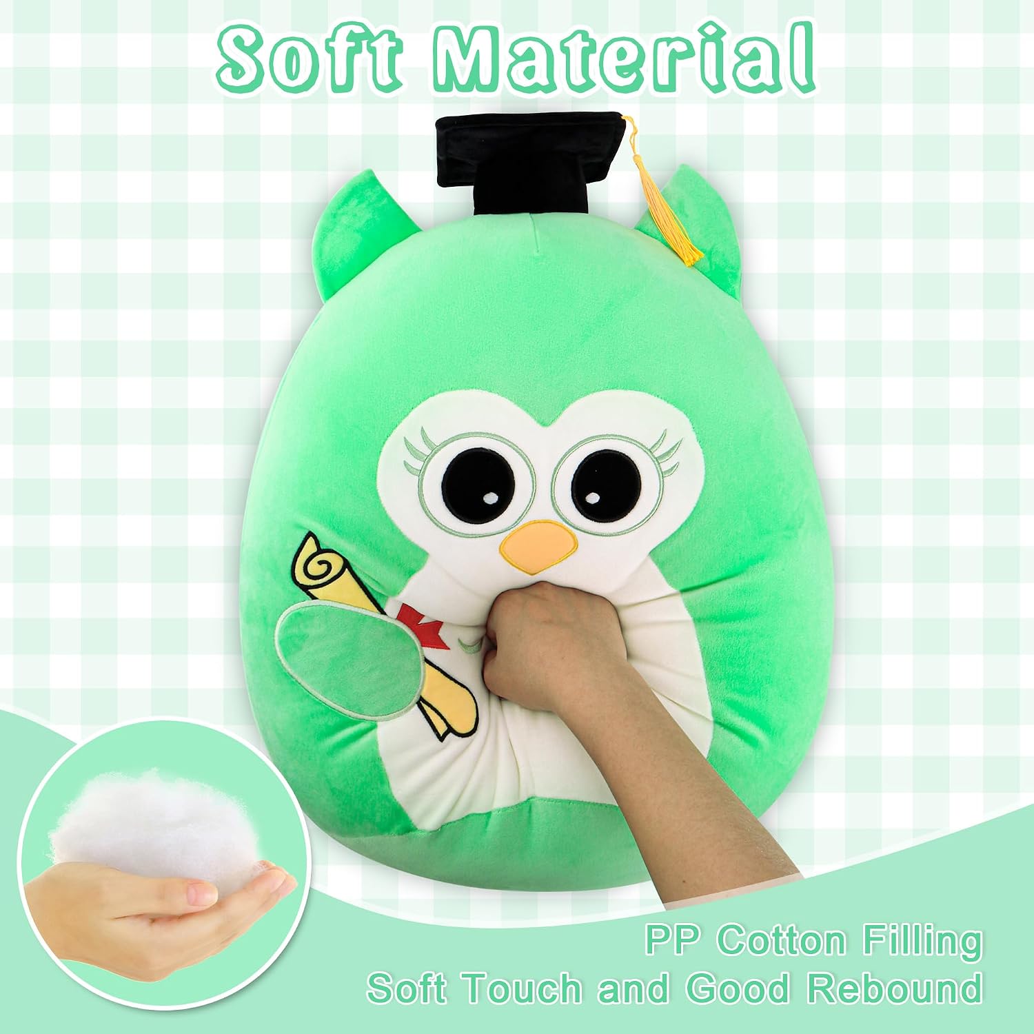 OurHonor Class of 2026 18in Graduation Stuffed Animal with Cap, Fringe & Diploma, Grad Gifts for Preschool, Kindergarten, Elementary, High School(Green Owl)