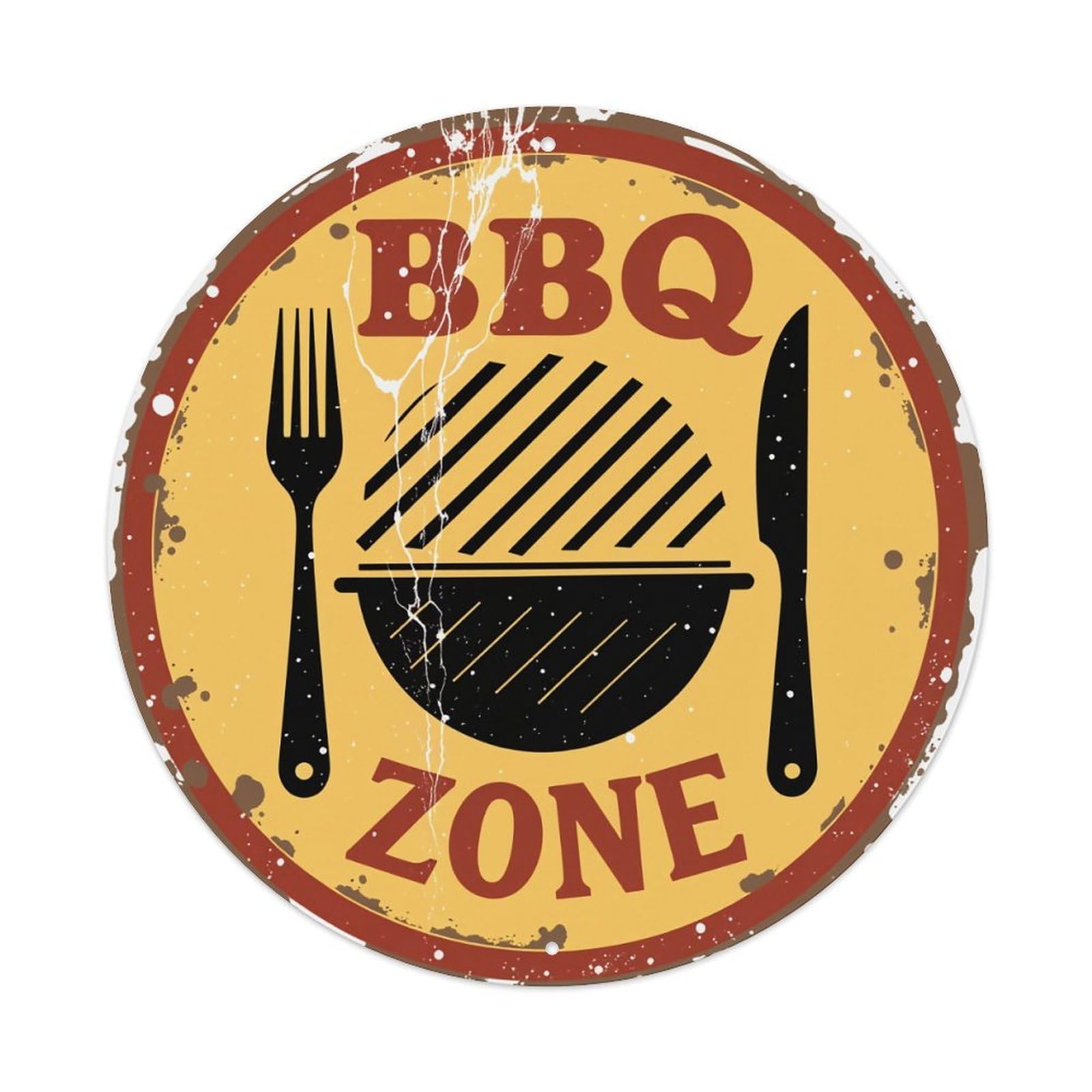 Bbq Zone Fork Knife Grill Metal Tin Sign Plaque
