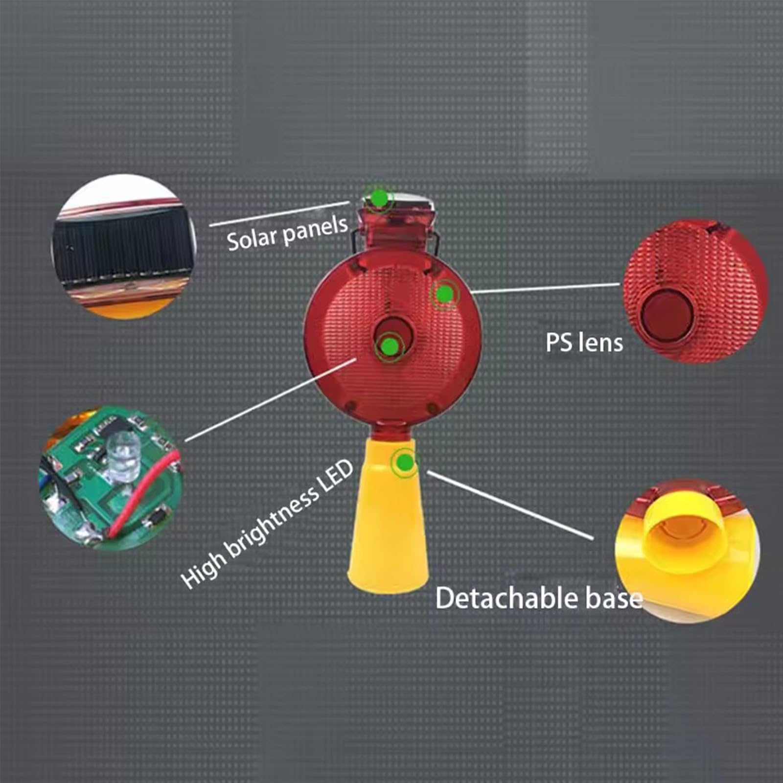 HHCCTEO Solar Traffic Cone Flasher Warning LED Light, Cone-Top Warning Lights for Collapsible Traffic Safety Cones, Parking, Roadblock and Camping