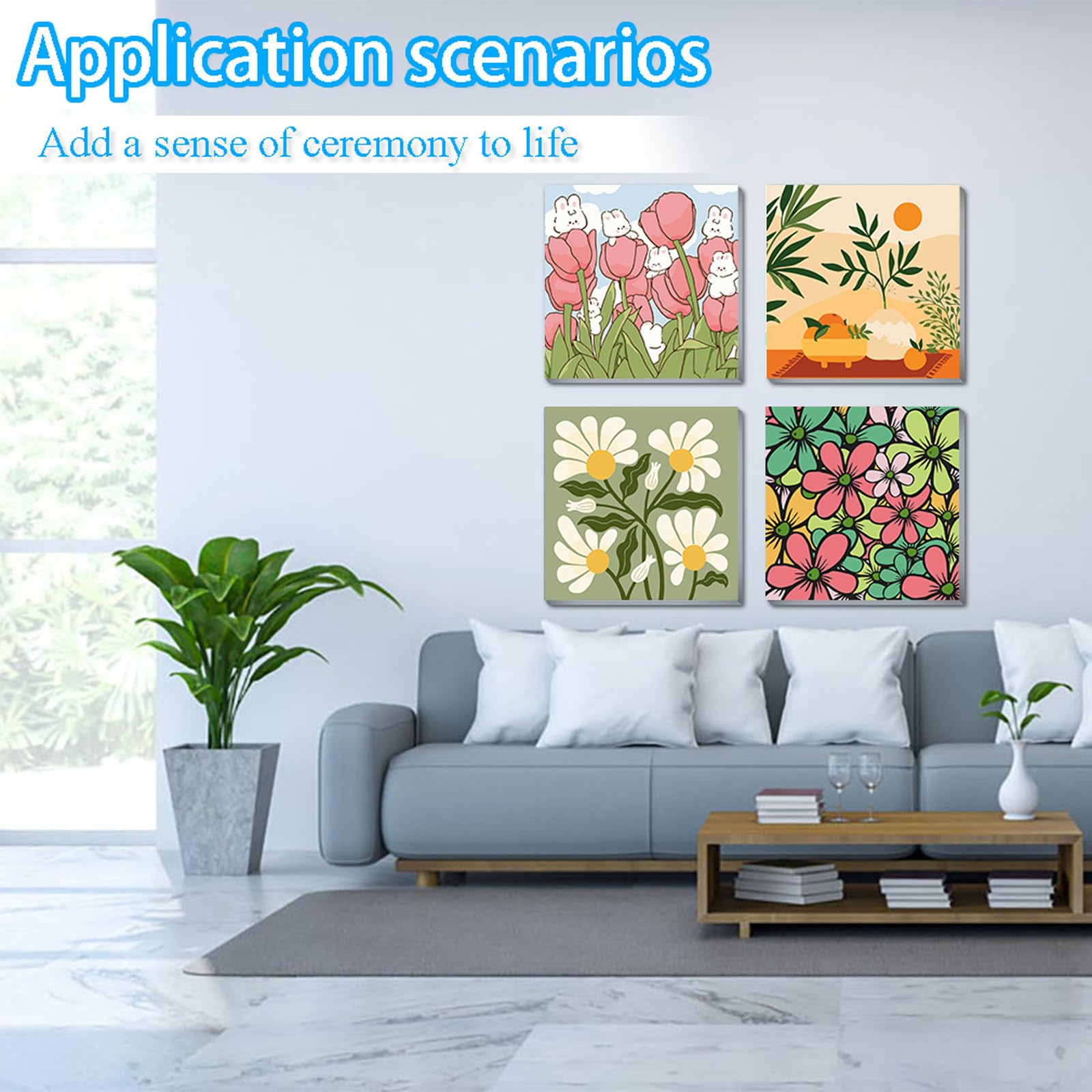 UMOART Framed Paint by Numbers Flowers Kids - 4Pack Flowers Paint