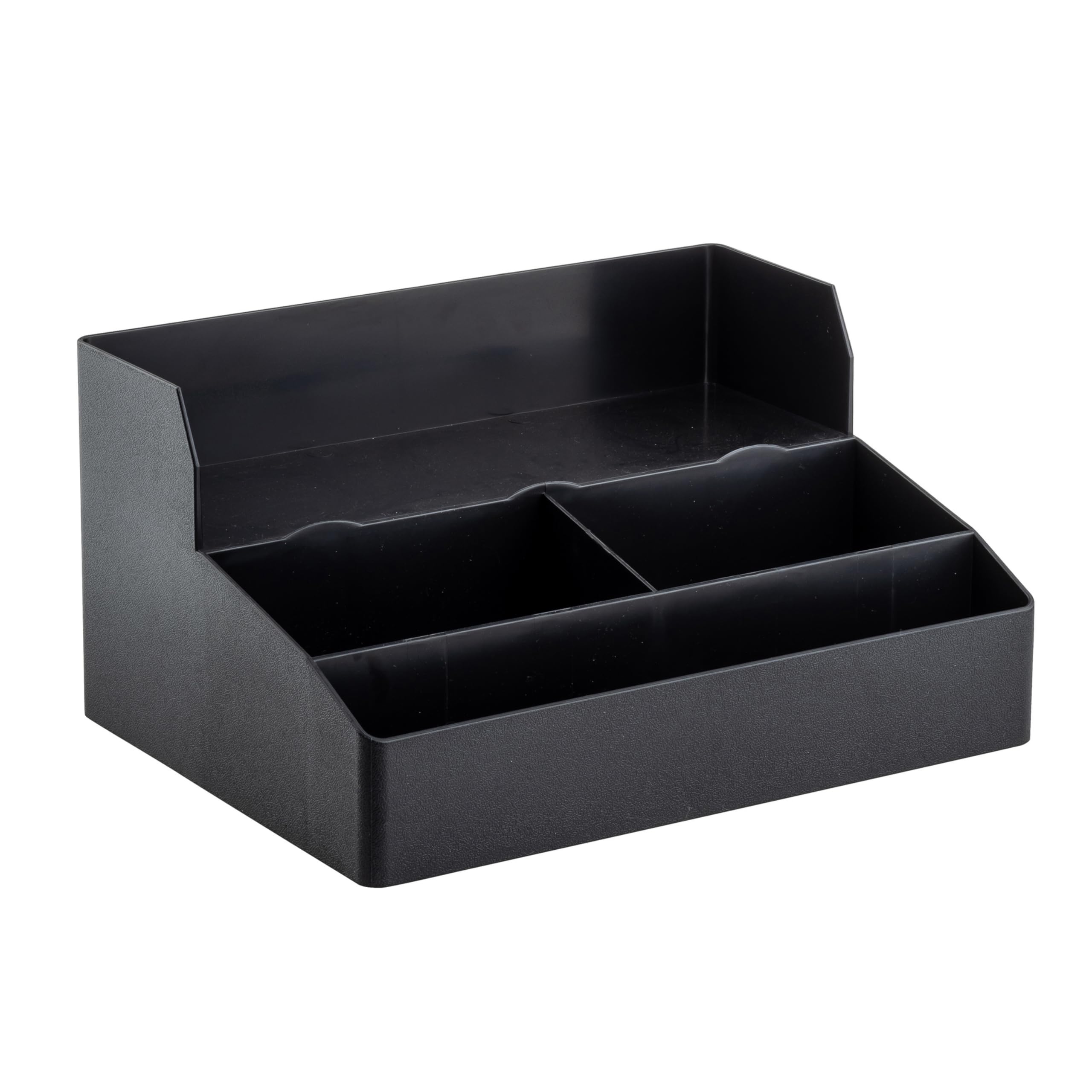 TableCraft 12638 Coffee Condiment and Cup Storage Organizer, 3 Compartments Plus 3 Cup Holders, Durable BPA-Free PP Plastic, Black, Dishwasher Safe, Ideal for Restaurants, Cafés & Breakfast Buffets