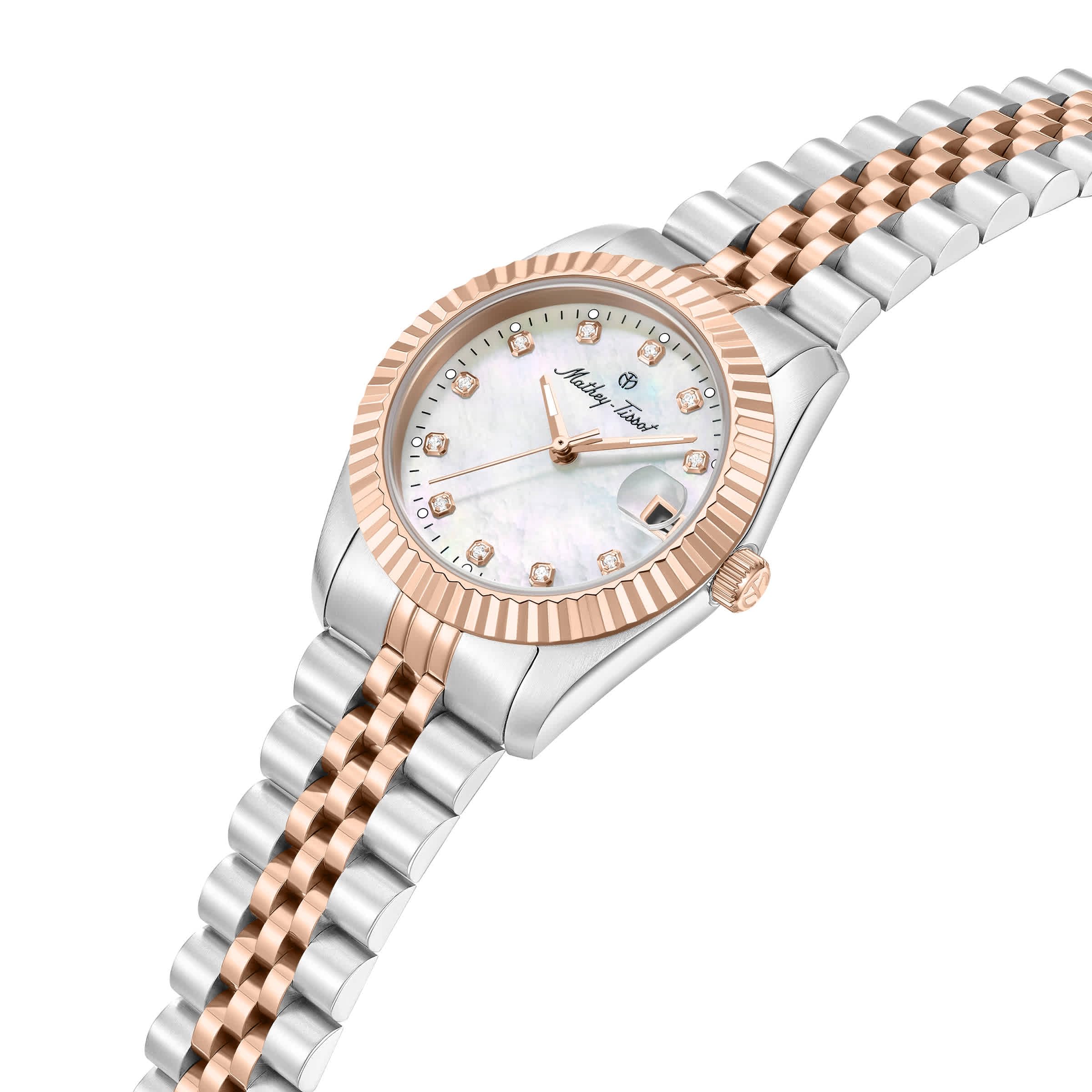 Mathey-Tissot Reloj de cuarzo blanco con esfera de nácar para mujer H250954A-C