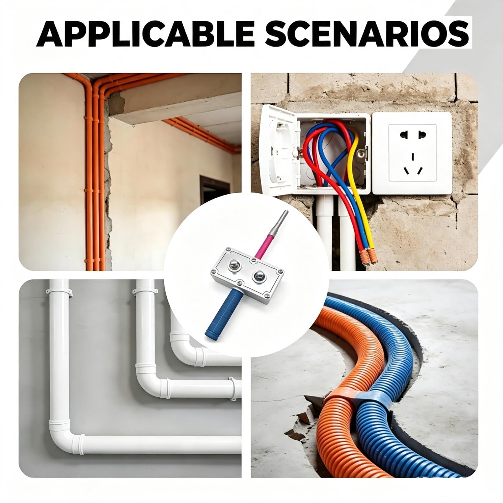 Outil de traction fil d'électricien, outils de filetage de câble portables | Ergonomique antidérapante, for conduits et tuyaux cachés, tire-fil à une seule personne permettant d'économiser du travail