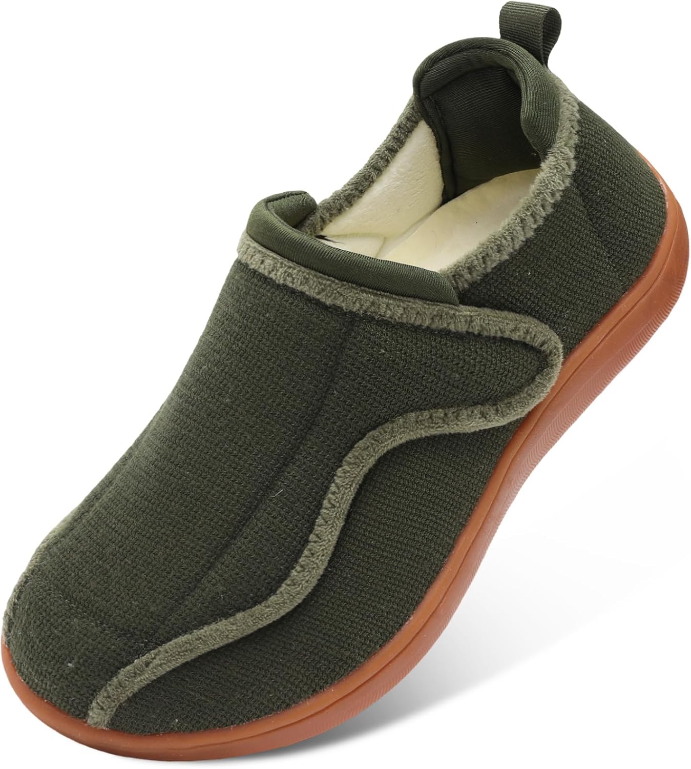 JOINFREE Women Men House Slippers Indoor Slip On Wide Fit Diabetic Shoes Adjustable, Non-Slip Cozy Comfort Home Slippers Shoes for Swollen Feet, Edema, Elderly, Preganant Army Green Size 12