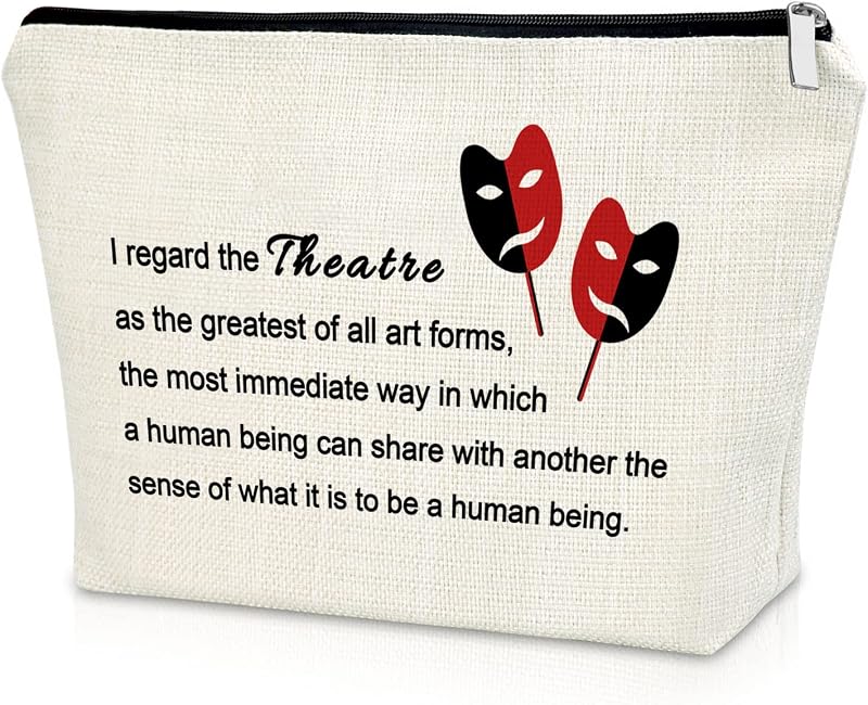 Necessaire de maquiagem Sazuwu Theatre Drama, com estampa dupla face, zíper e tecido de algodão e linho