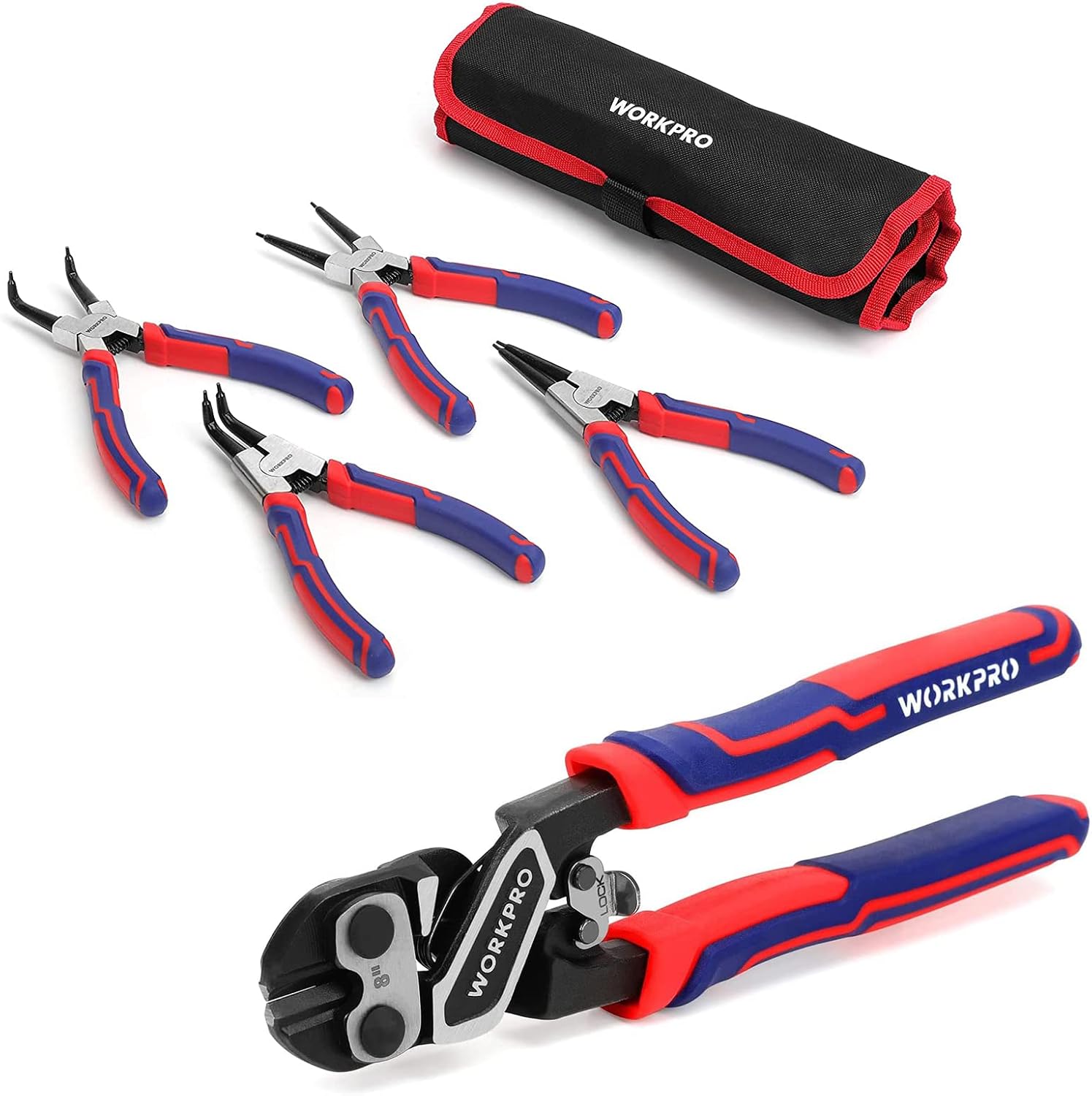 WORKPRO 4-piece Snap Ring Pliers Set and 8" Mini Bolt Cutter