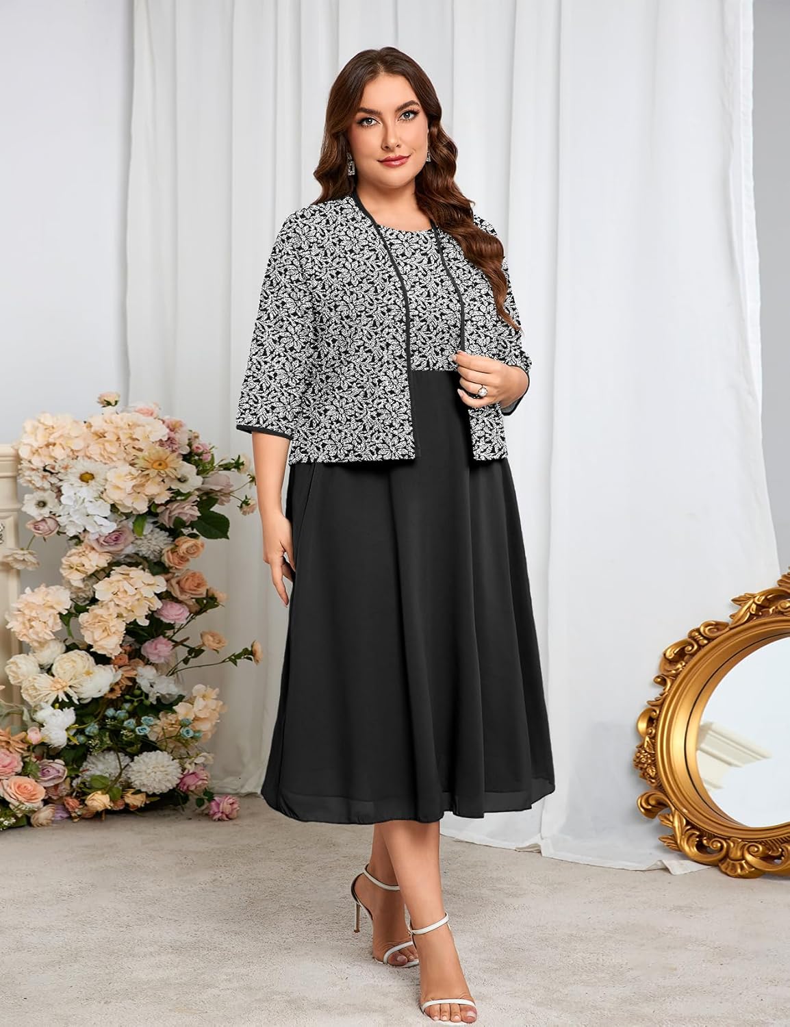 ZOMVA Plus Size Sparkly Mother of The Bride Dresses with Jacket 2 Piece Chiffon A-Line Dress Wedding Guest Formal - Image 6