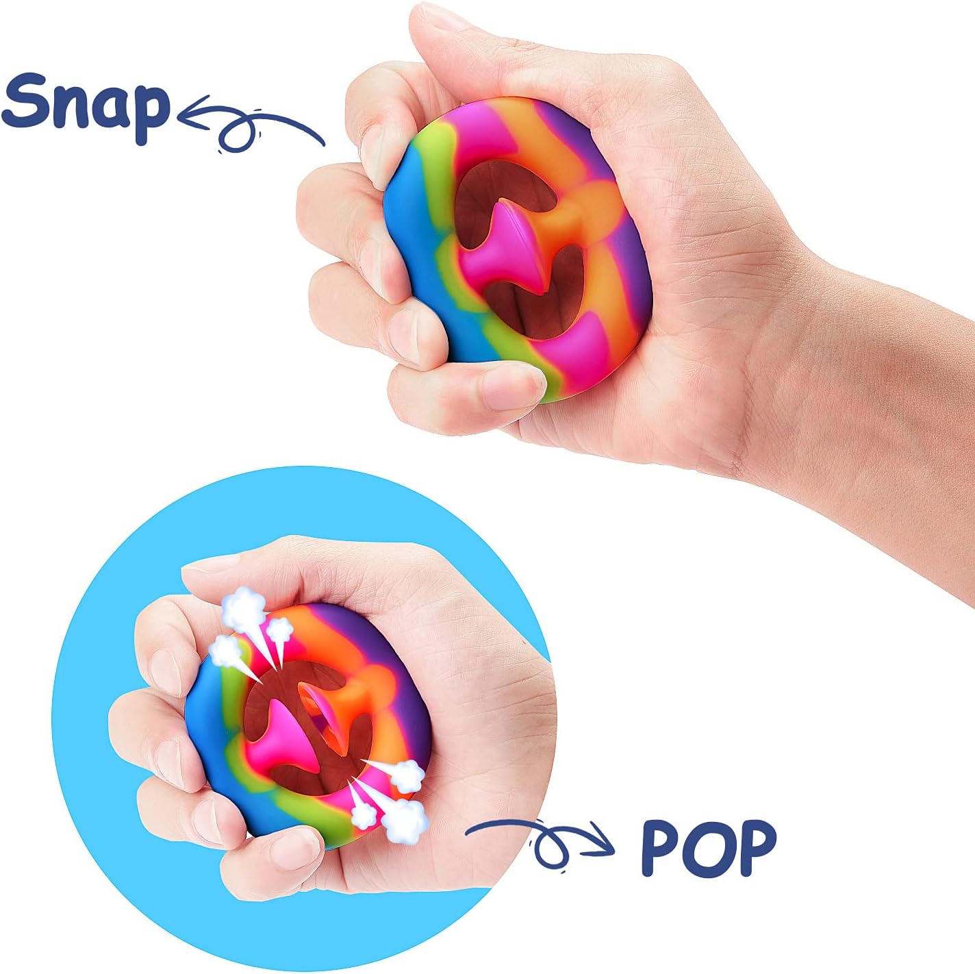 LiKee 2pcs Snapper Fidget Toys Pack Pop Toy Hand Exerciser Finger Strengthener Grip Trainer Workout Kits Party Noise Maker for Adult Kids Toddler Boy Girl Stress Relief Autism ADHD(Rainbow& Rainbow)