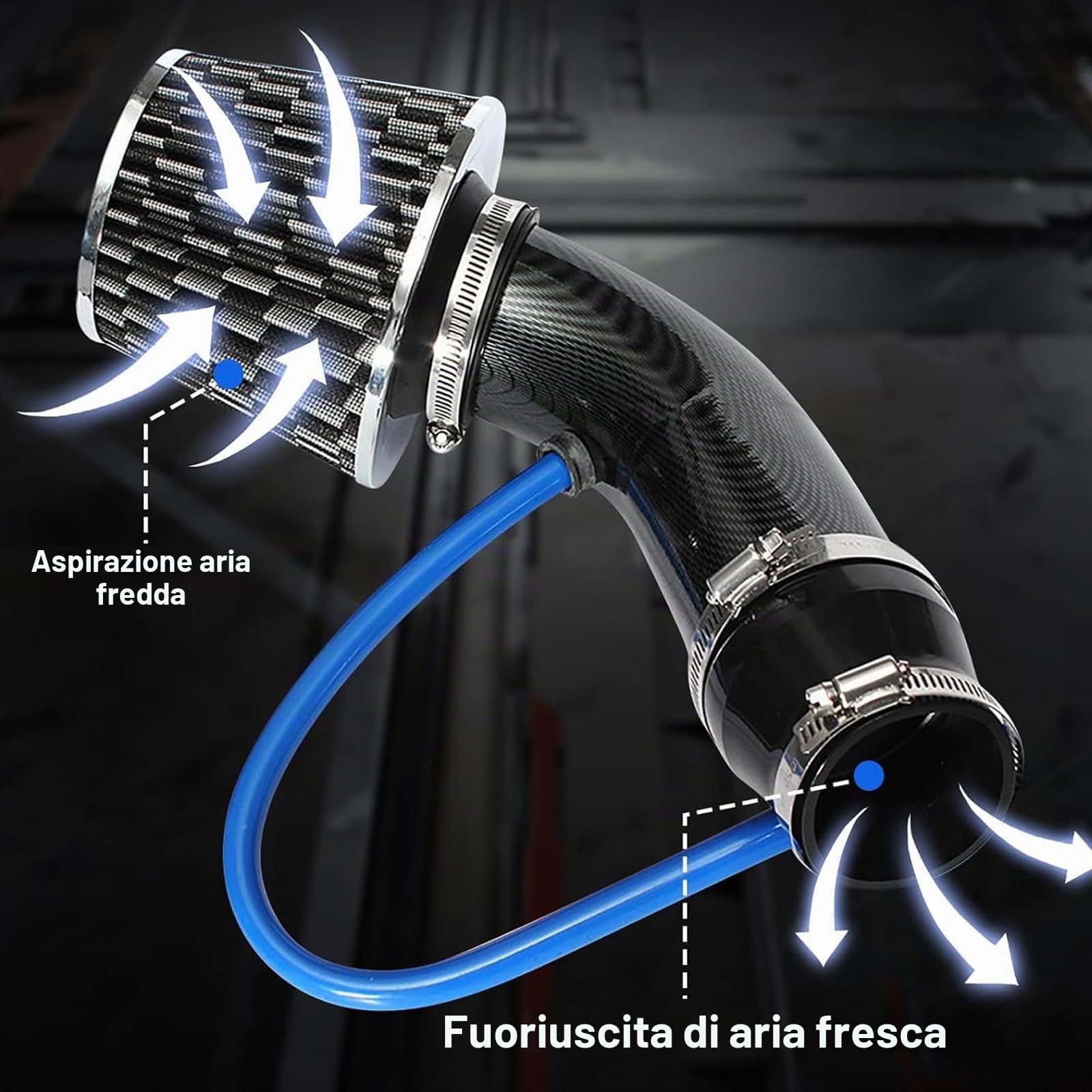 Kit filtro di aspirazione aria fredda – Kit di induzione dell'aria da 3" 76mm, filtro a cono universale performance con tubo in lega di alluminio, sistema di tubi flessibili di aspirazione per