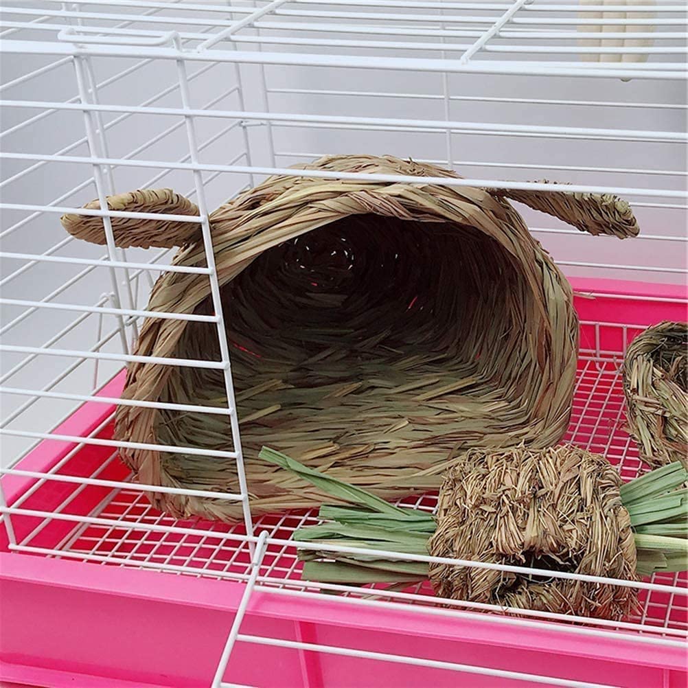 Casa de Conejos, escondite de Conejos, escondite de Hierba Tejido a Mano, cómoda casa de Juegos para Masticar para Conejillos de Indias, Chinchilla, Animales pequeños