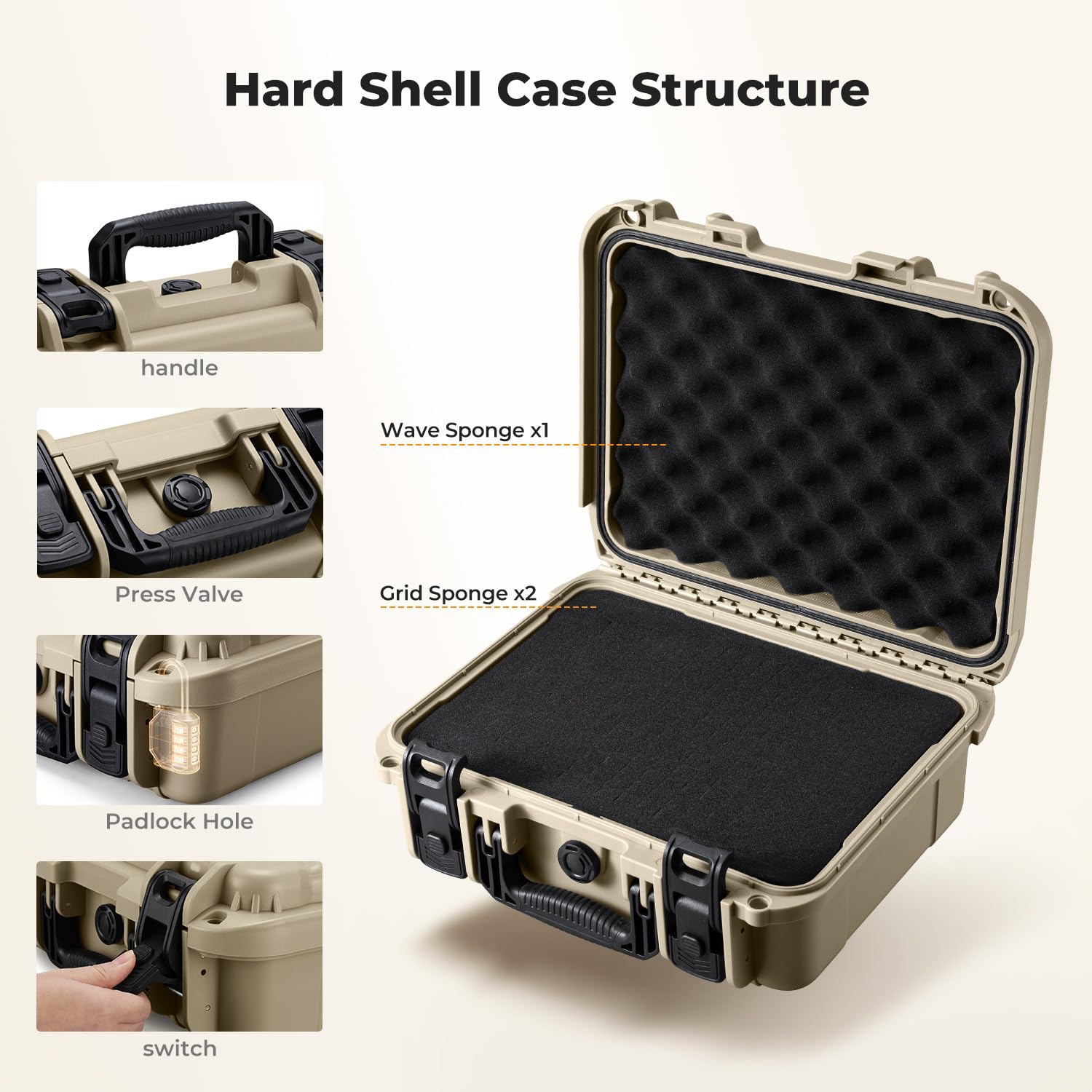 K&F CONCEPT Maletín Rígido, Maletín Fotográfico Exterior Impermeable IP67 y Resistente a los Golpes con Espuma Troquelada para Cámaras, Drones y Lentes | 34.5x29x13.5cm, Beige