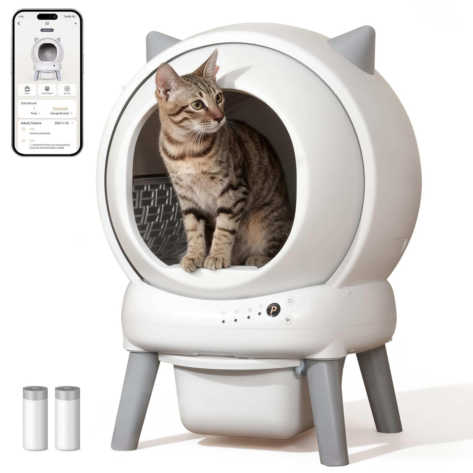 Self Cleaning Litter Box: Automatic Litter Box Self Cleaning for Multiple Cats Auto Robot with Dual Safety Protection, Large Openning Odor-Control with Mat