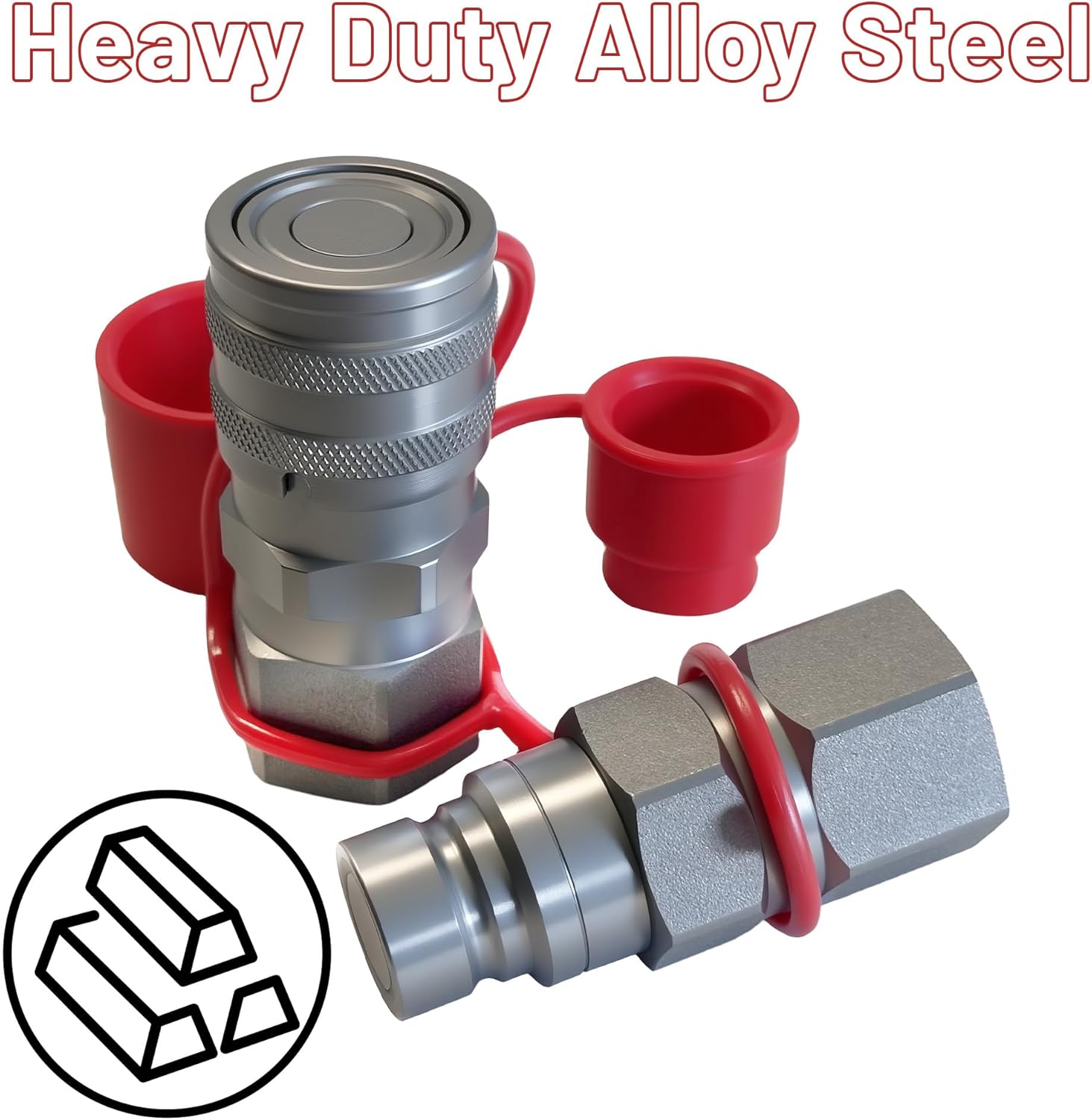 1/2" SAE Flat Face Hydraulic Quick Connect Coupler Set,(3/4"-16 ORB) Thread, 1/2” Body,5076 PSI, ISO 16028, Fit for Skid Steer & Compact Equipment