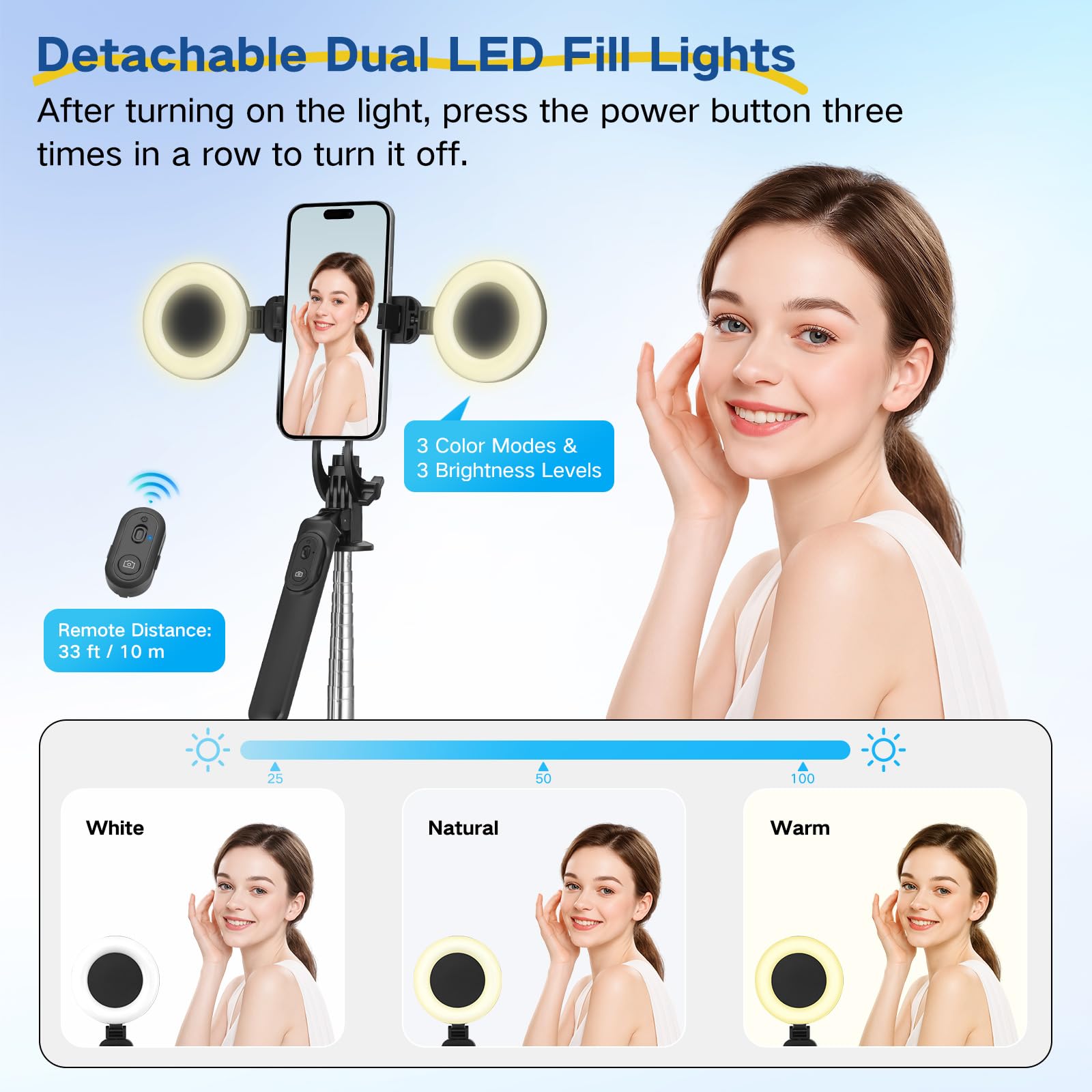 Content Creator Starter Kit, iPhone / Android Vlogging Kit, 180 cm Smartphone Treppiede con 2 luci di riempimento e microfono wireless, Selfie Starter Kit