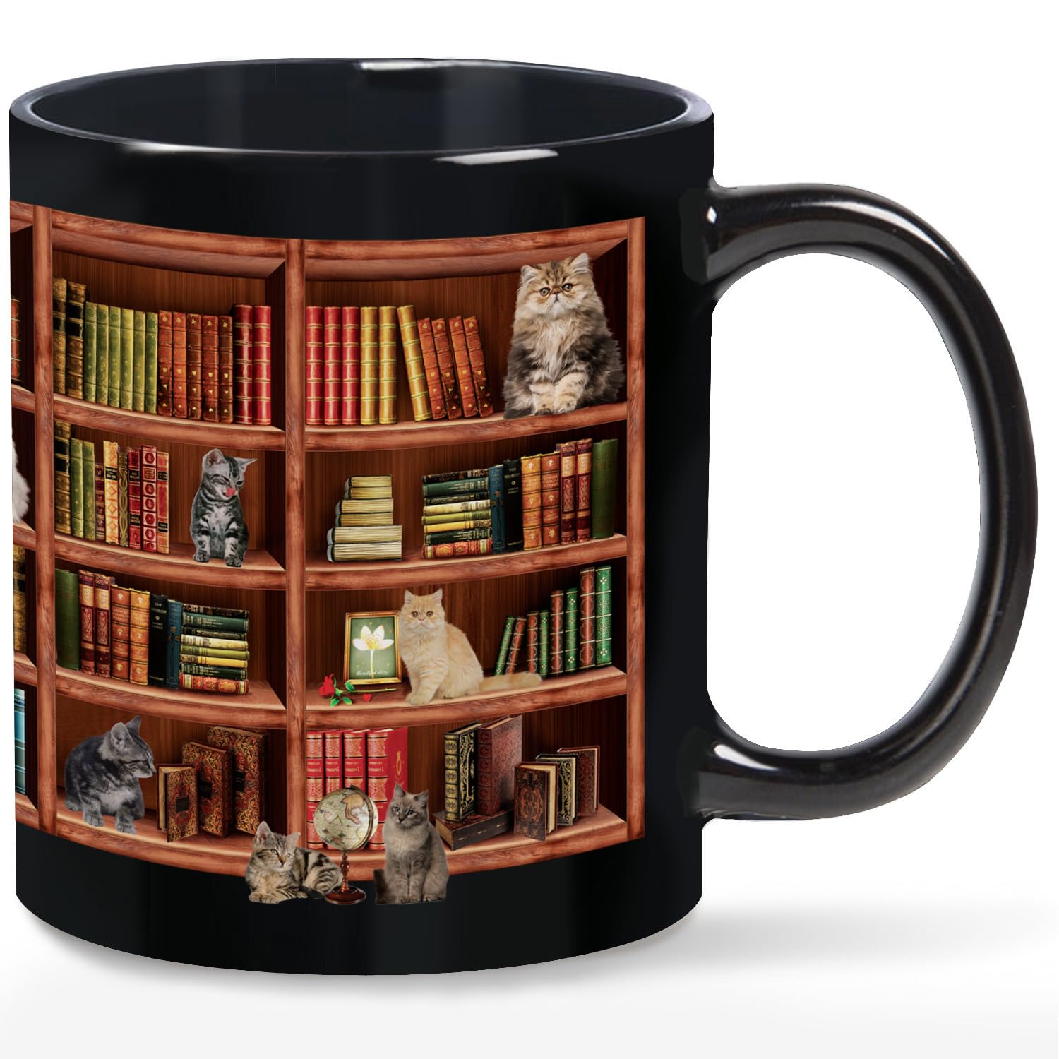 BORULEEY Book Lovers Gifts,Elegant Black 11oz Coffee Mug, A Charming Gift For Book Lover Women And Cool Gifts For Writers, Cat Mugs For Cat Lovers, Perfect To Enjoy Coffee While Reading (shujia11oz)