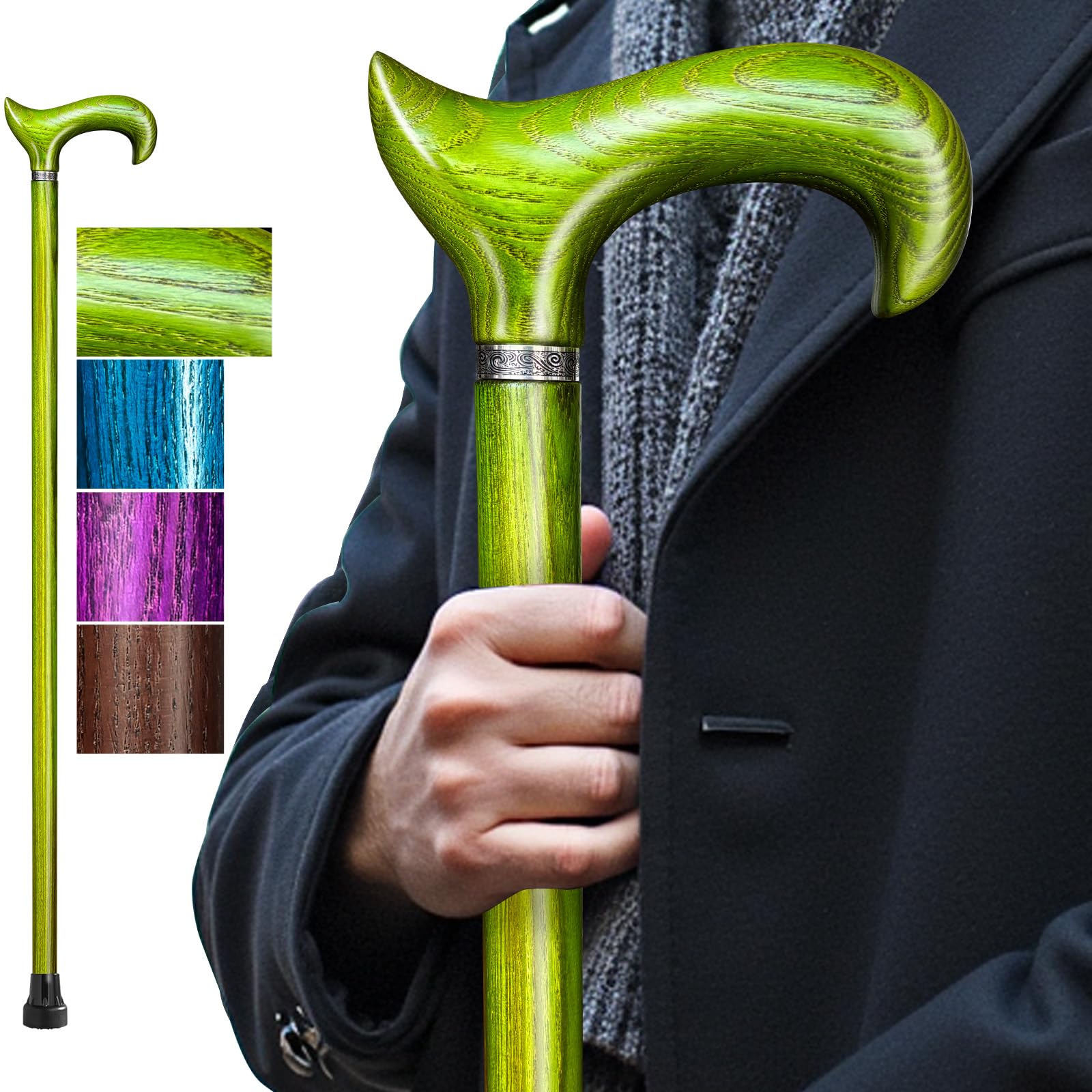 ispuoocti Walking Cane, Available in Multiple Inches Wooden Cane Support up to 300 Lbs, Suitable for Fancy Wooden Walking Cane for Men and Women with