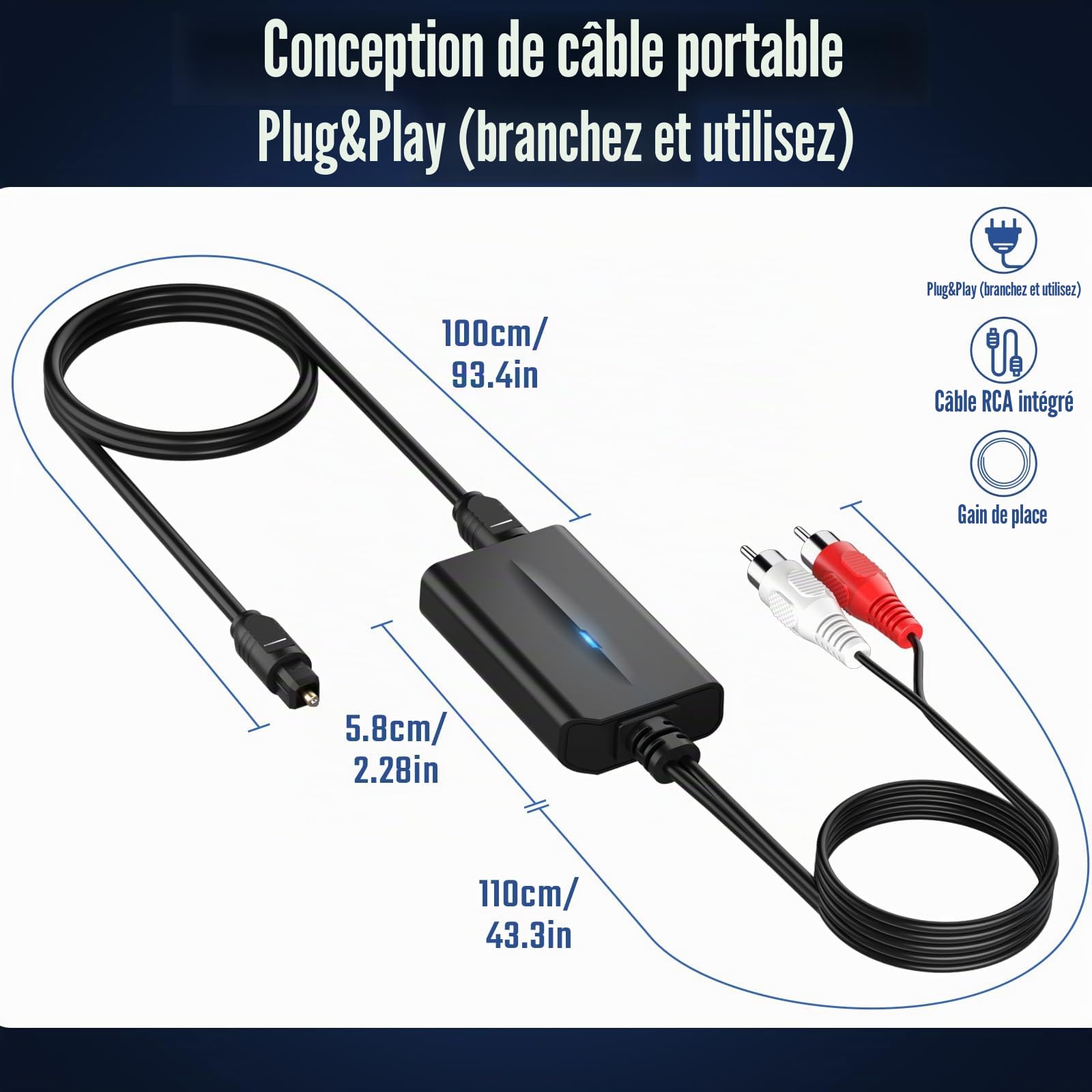 192 kHz DAC Convertisseur Audio Numérique vers Analogique Optique SPDIF Coaxial Toslink vers RCA Adaptateur Stéréo L/R RCA Jack 3,5mm