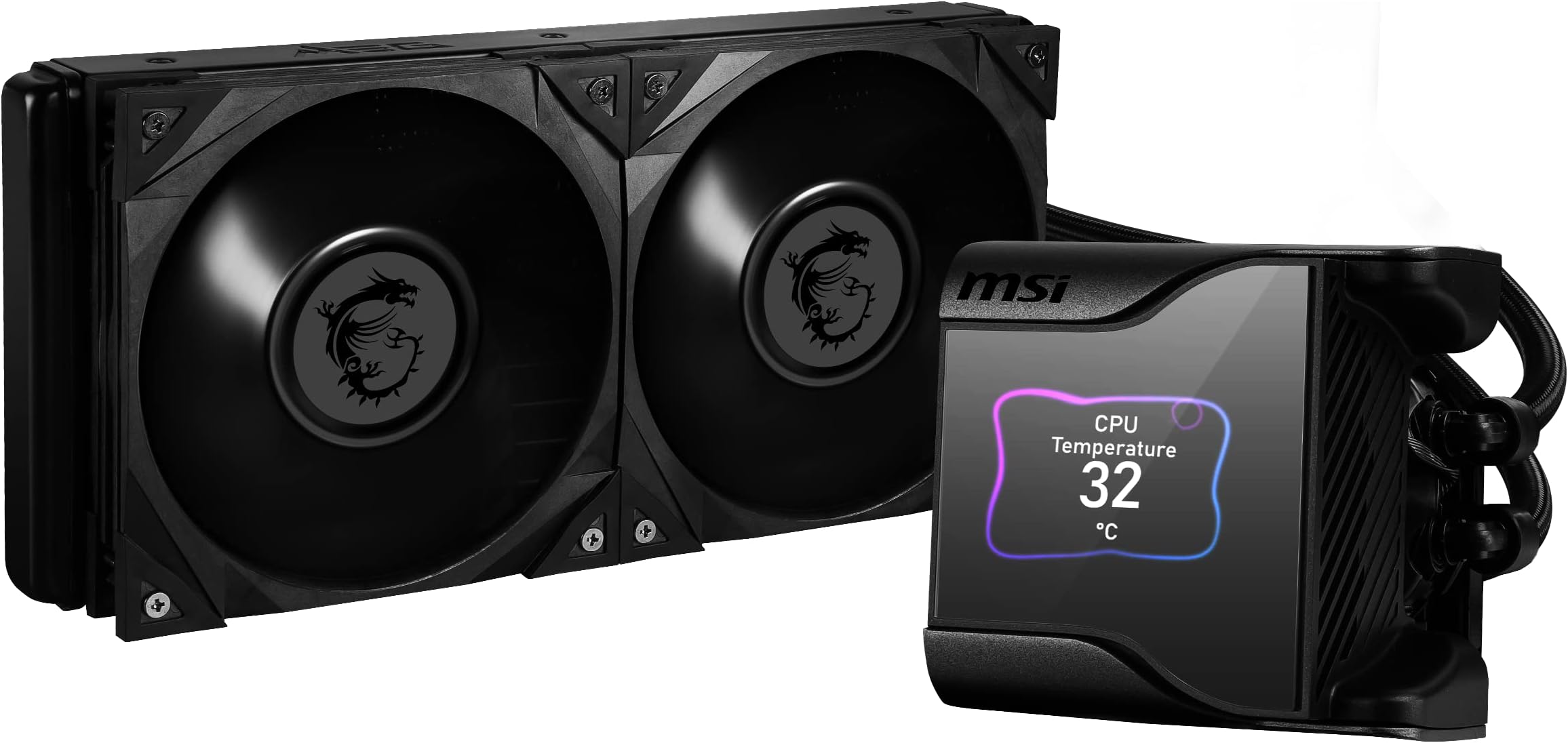 MEG CORELIQUID S280 AIO CPU Liquid Cooler - 2.4" IPS Display, 7th Gen Asetek Pump, VRM Fan, 2 x Silent Gale P14 Fans, Evaporation-Proof Tubing, MSI Center Customizable - AMD & Intel Compatible