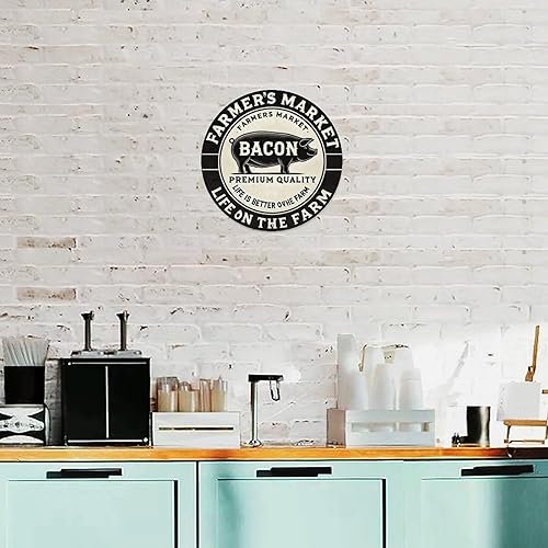 Miniatura 4 de Farmer'S Market Bacon Round Tin Sign Retro Metal Sign for Cafe Bar Pub Home Wall Decor Metal Poster 8x8 Inch