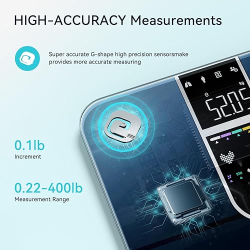 Miniatura 4 de Báscula inteligente para peso corporal, pantalla doble, báscula digital de baño de alta precisión, analiza 17 métricas de composición corporal,