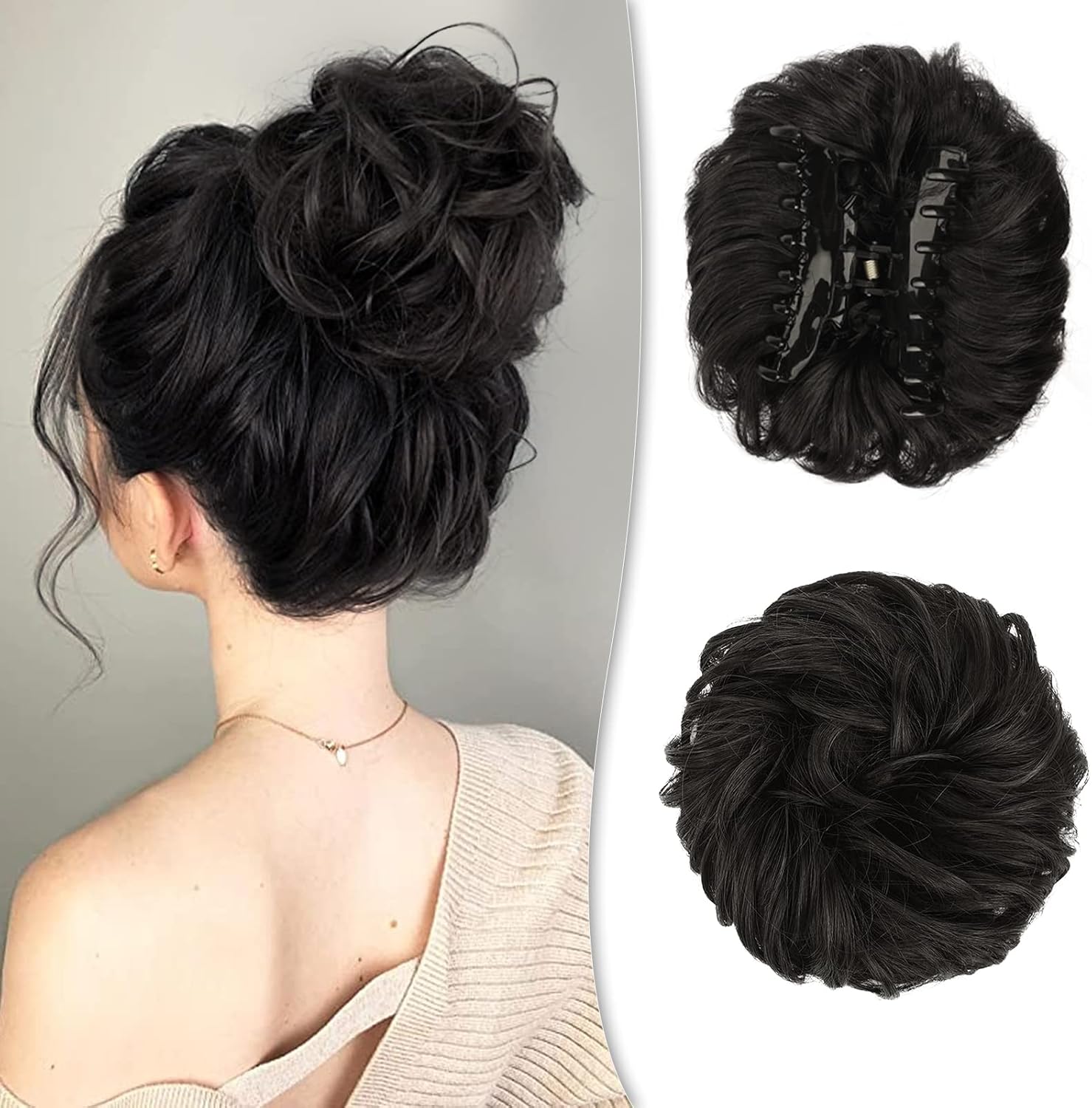 BARSDAR Claw Clip Messy Bun Hairpiece, Clip in Hair Scrunchies Curly