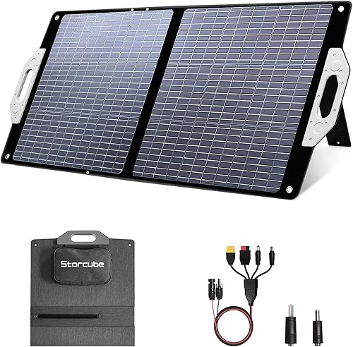 STORCUBE -Panel solar portátil de 100 W para generador de central eléctrica, cargador solar de célula solar impermeable IP67 con cargador de batería