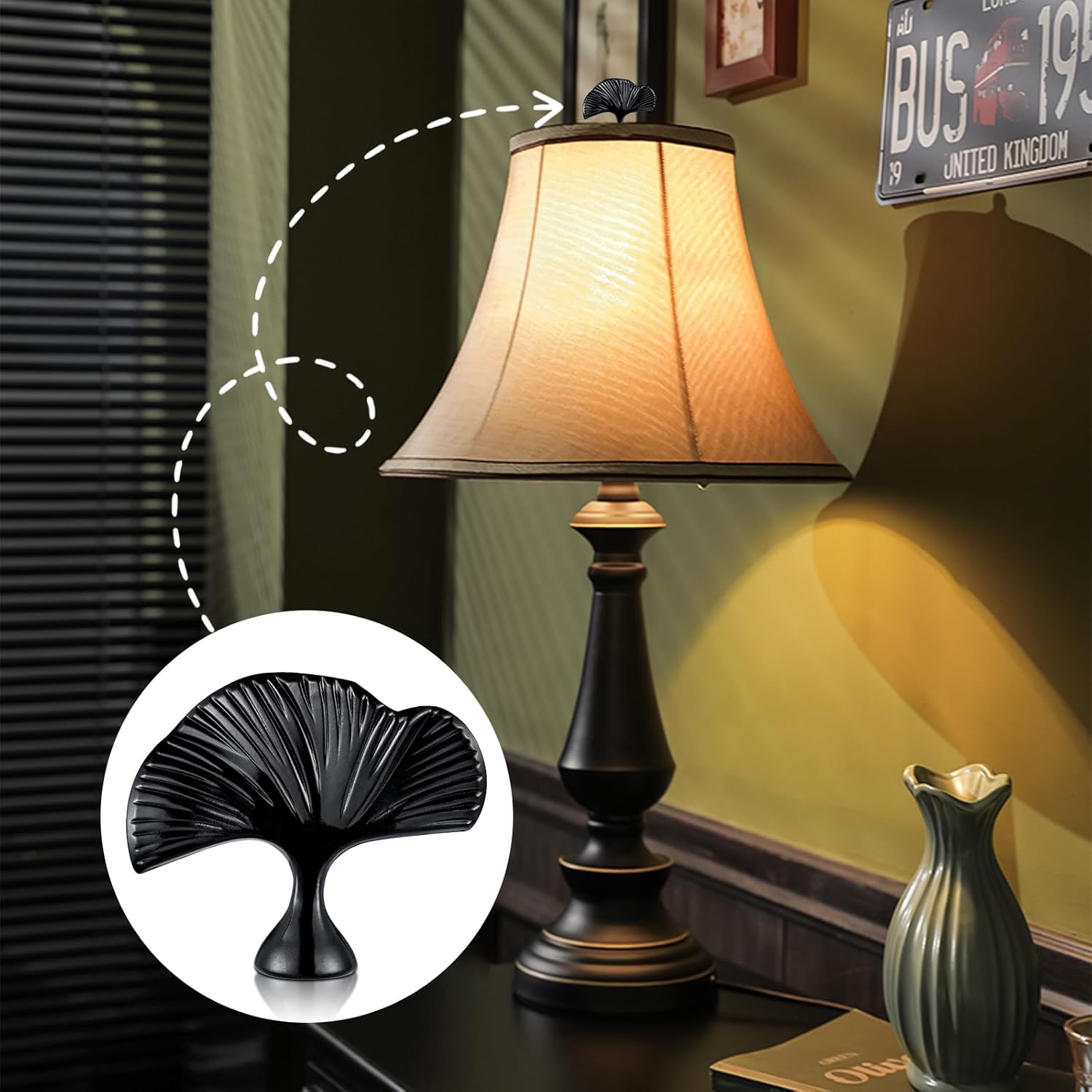 Vintage Lamp Finial Cap Knob,Leaf Shaped Metal Finial for Lamp Shade Top,Dual-Thread Top Screw,Retro Lamp Top Decorations