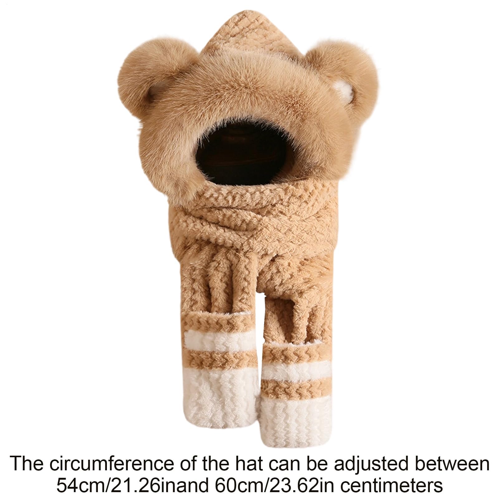 Écharpe d'hiver à capuche en peluche en forme d'ours avec gants intégrés - Cache-cou pour skieurs, randonneurs, coureurs et utilisation quotidienne
