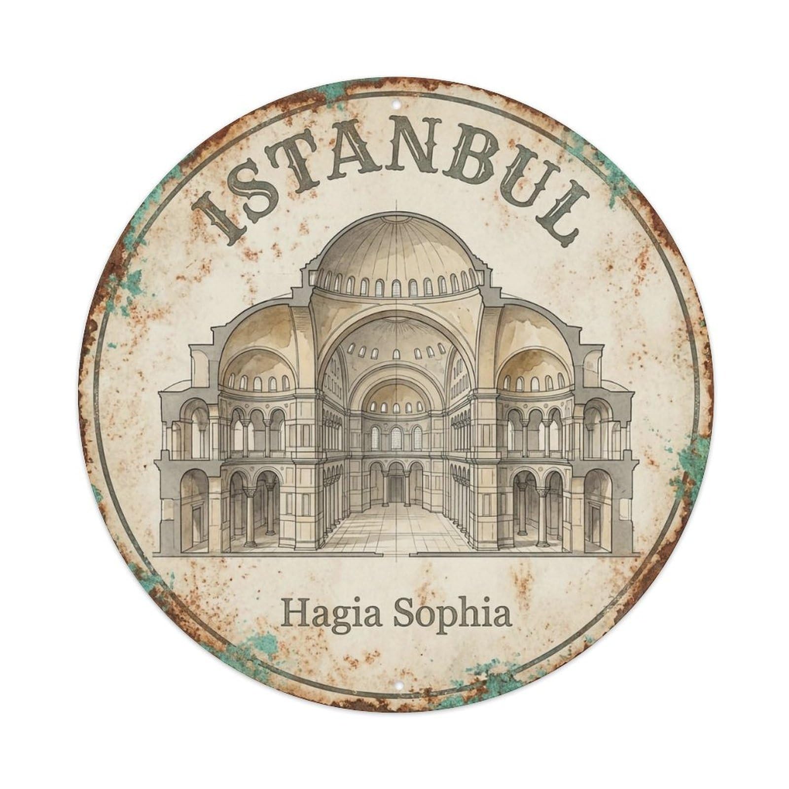 Vintage Travel Istanbul Turkey Architectural Vintage Metal Tin Sign Plaque Wall Decor for Cafe, Club Bar, Office, Garden Metal Poster 8x8Inch