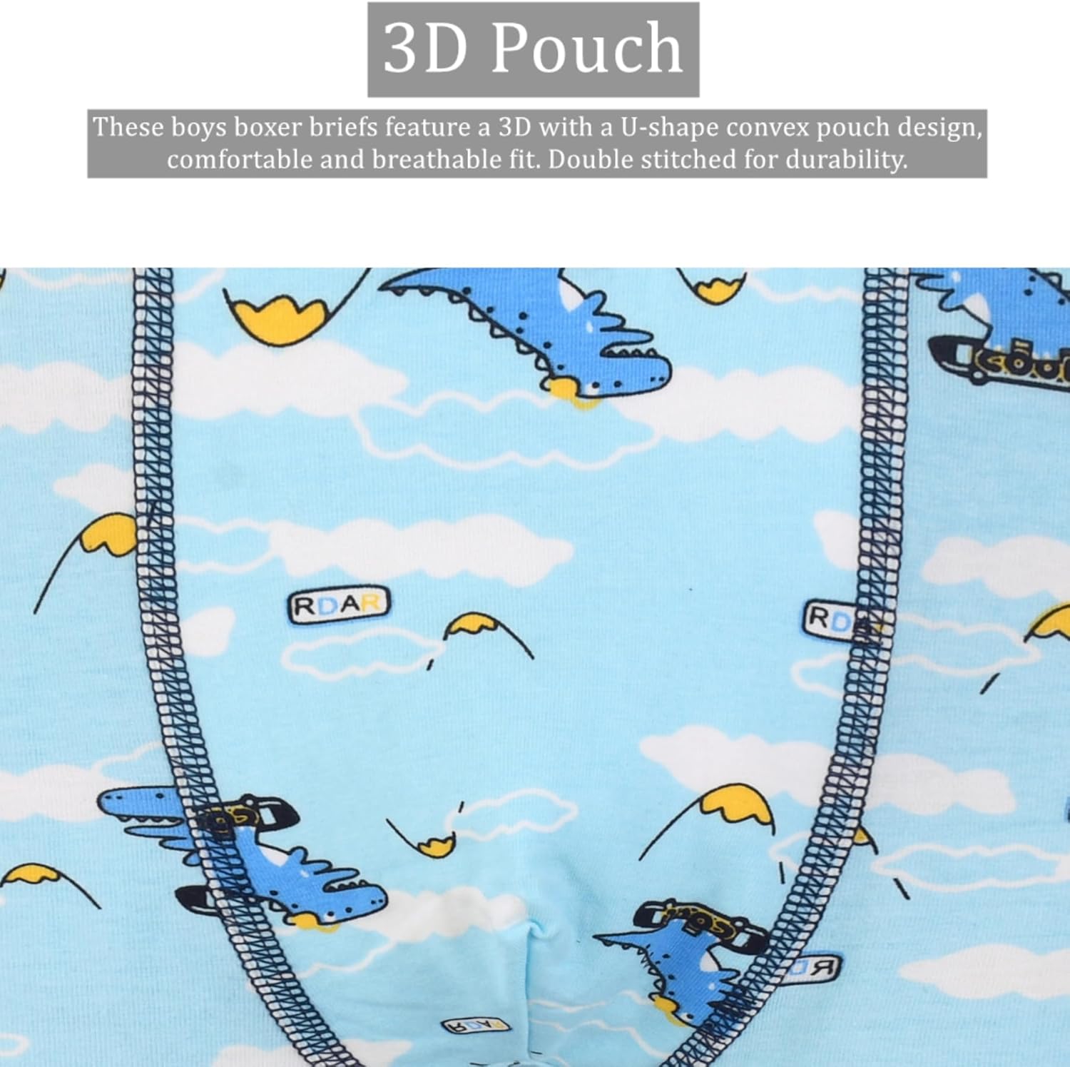 Boys Breathable Dinosaur Car Cotton Boxer Brief Underwear Sets - Image 4