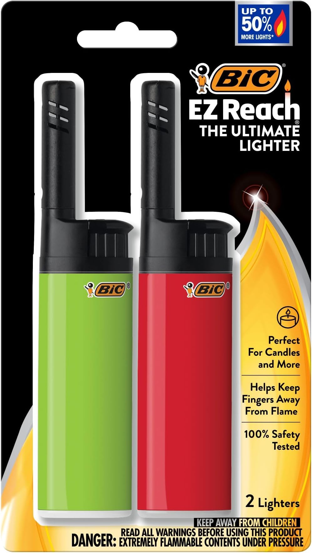EZ Reach Lighters With Extended Wands, 4-1/4"H x 1"W x 1/2"D, Assorted Colors, Pack Of 2 Lighters