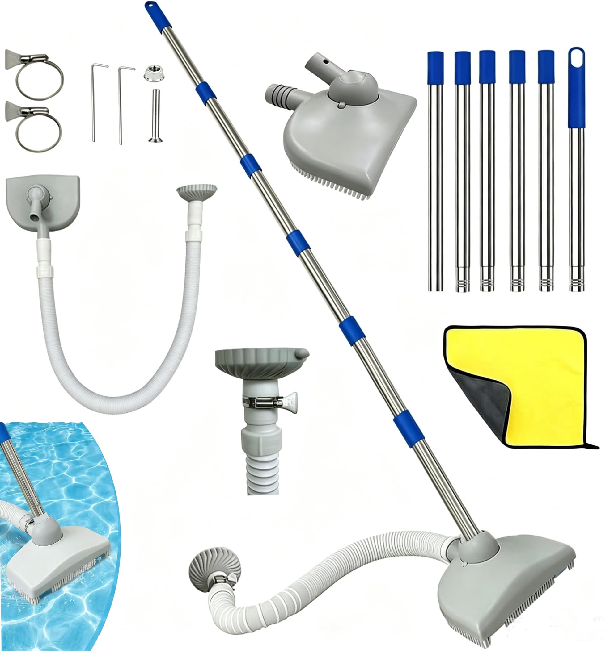 Manual Pool Vacuum Cleaner With 2.3m Telescopic Handle, Vacuum Brush With 3.5m Retractable Hose, Cleaning Brush For Pools, Jacuzzis, Bathtubs, And Spas