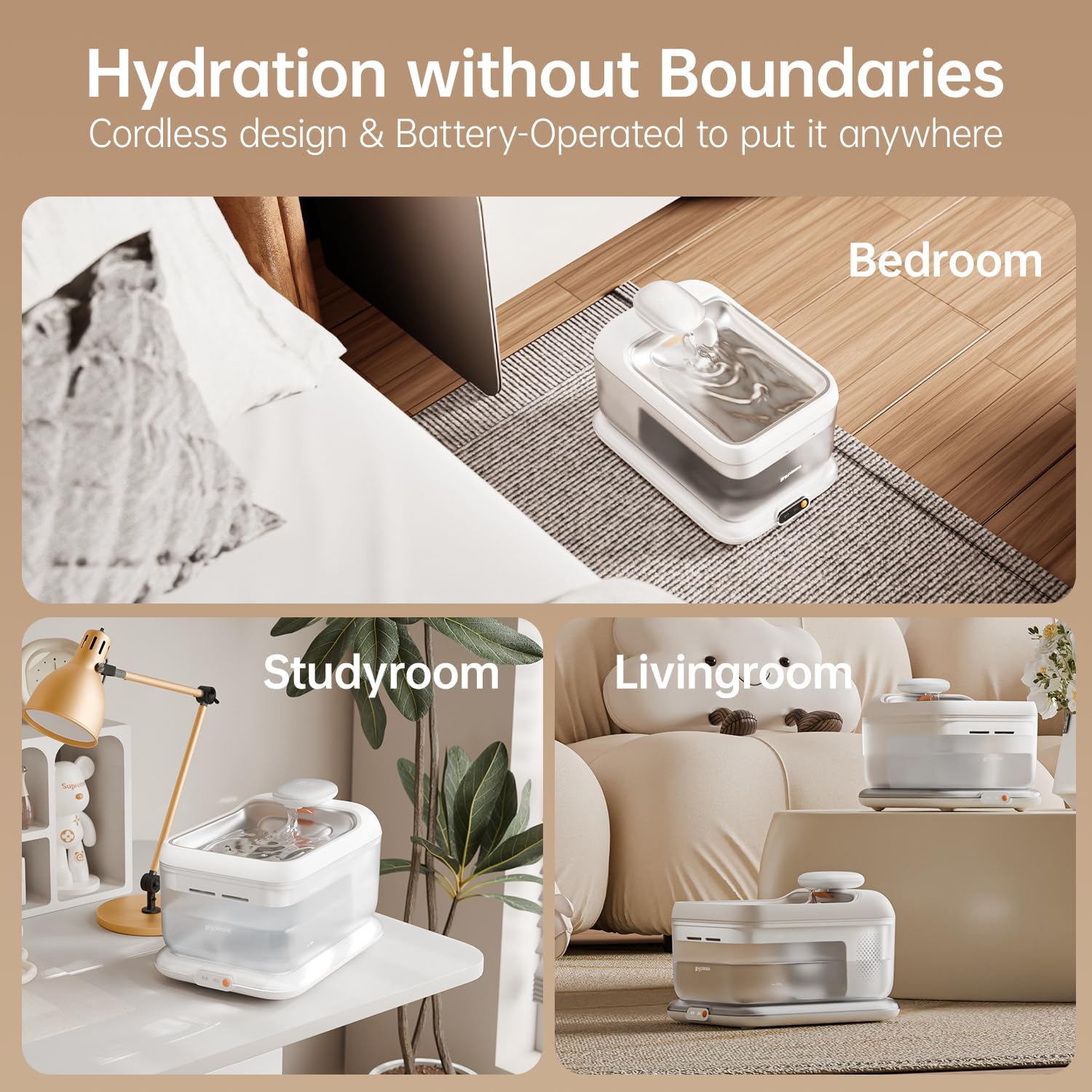 Thermostatic Automatic Pet Water Fountain, Cordless Pet Water Dispenser, Heating Function, 4.5L with Stainless Steel Tray for Cats Dogs Multiple Pets Indoor, S7 Plus White