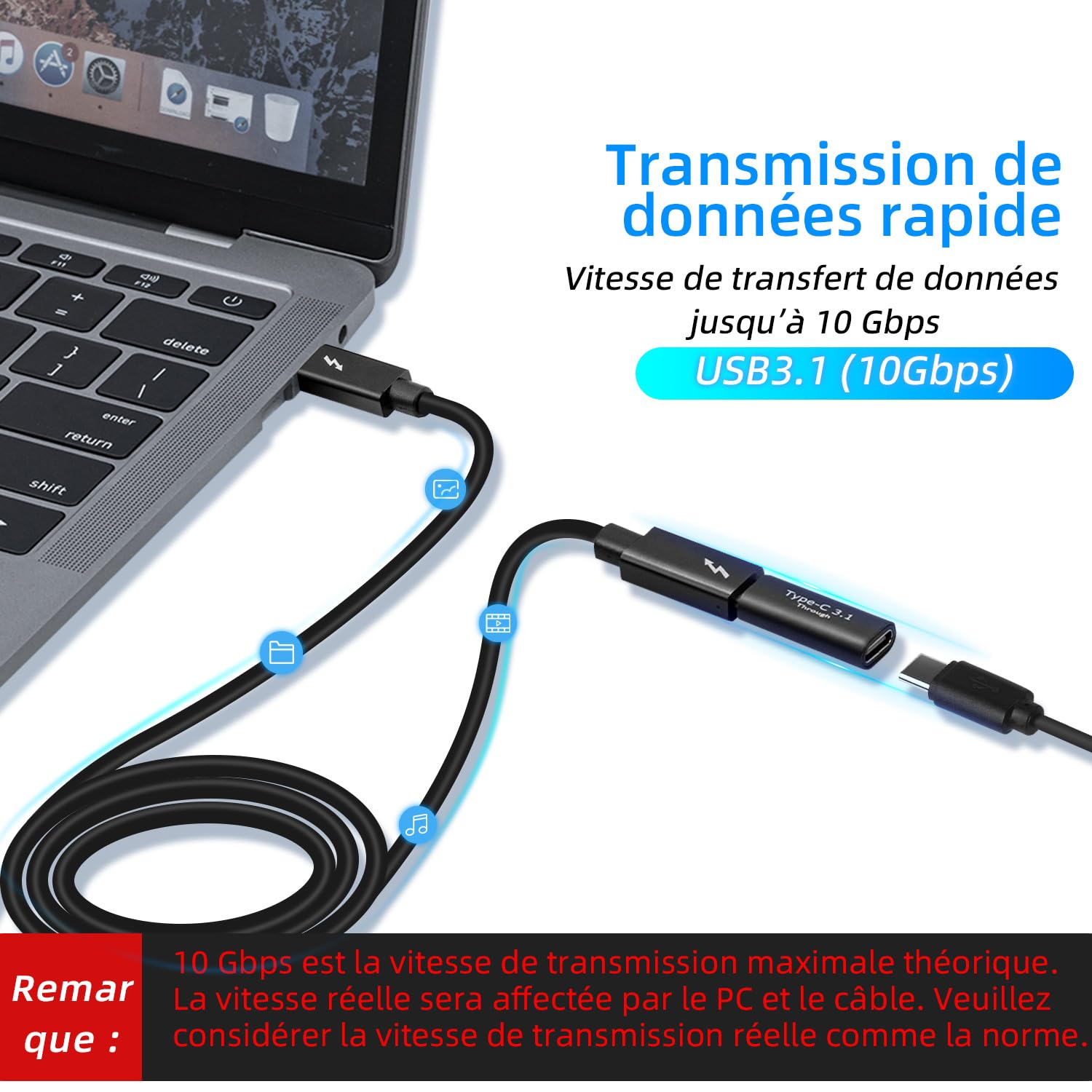 Adaptateur USB C femelle vers femelle 2Pcs USB 3.1 10Gbps 4K Charge Rapide Transfert Données
