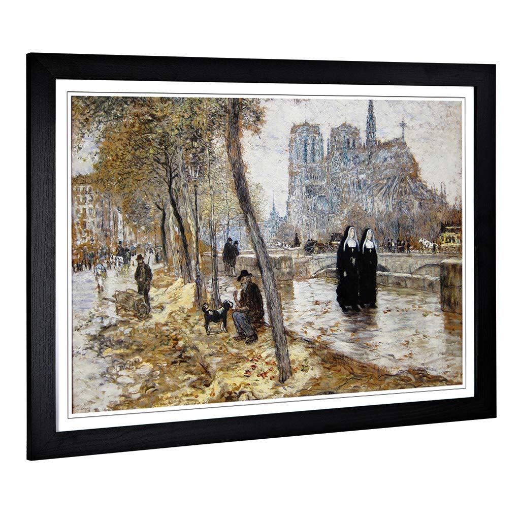 Big Box Art Framed Print of Jean-Francois Raffaelli Notre Dame Design | Wall Art Picture | Home Decor for Kitchen, Living Room, Bedroom, Hallway, Black, A2 / 24.5x18 Inch / 62x45cm