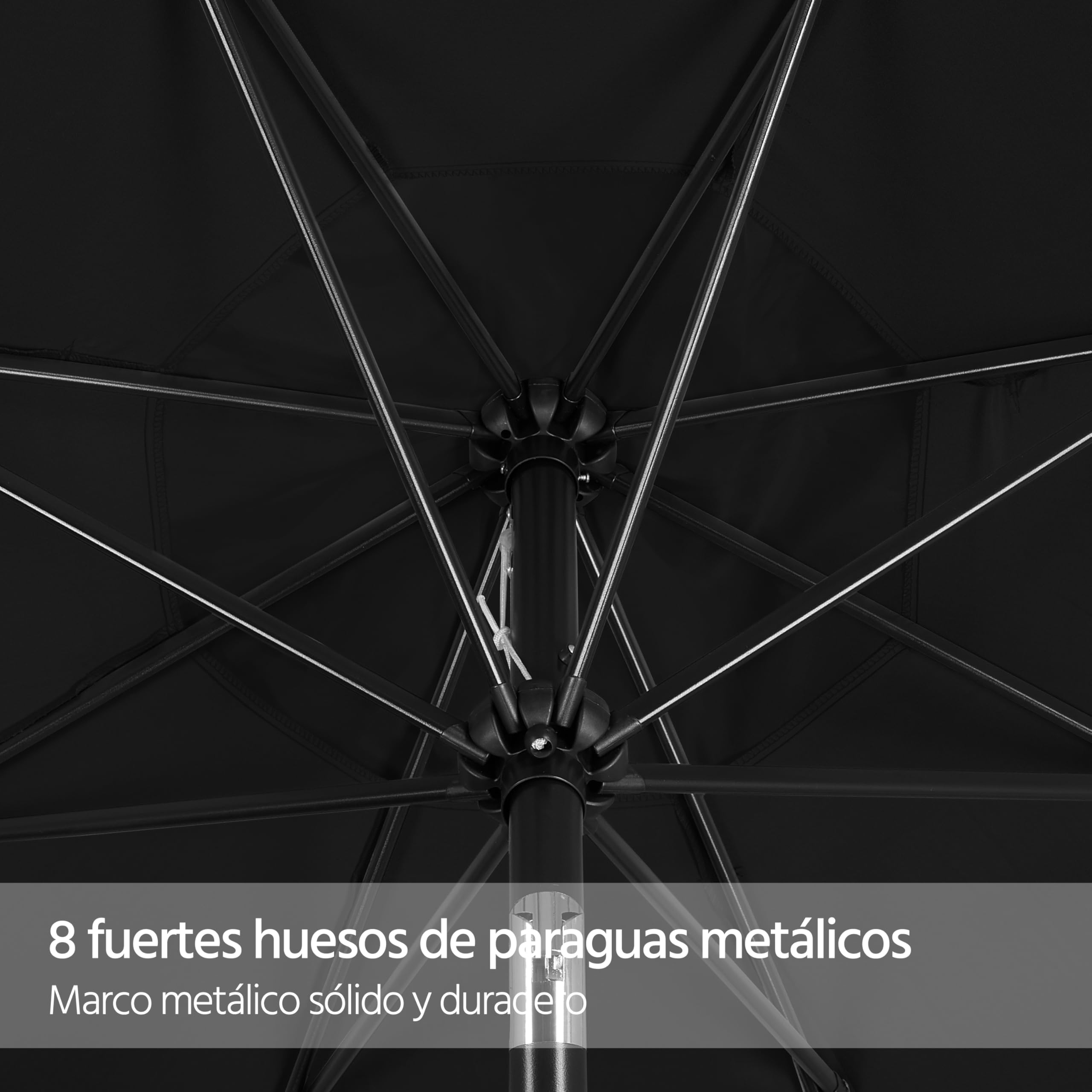 Yaheetech Parasol Sombrilla Jardín 270cm Inclinable Impermeable Negro | Protección UV, Manivela Cómoda, 8 Varillas, Estructura Metálica Reforzada,Fácil de Montar,para Exterior/Restaurante/Cafetería
