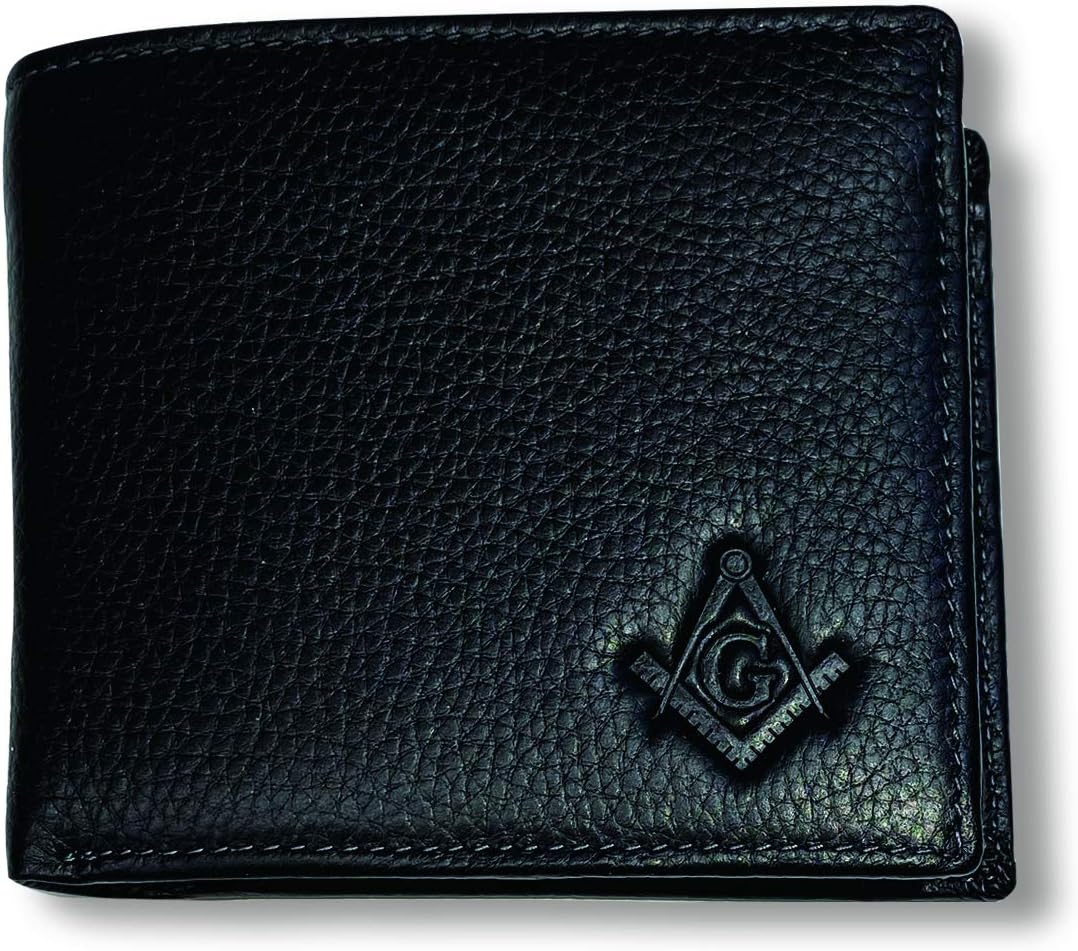 Square & Compass Leather Bi-Fold Masonic Wallet - [Black]