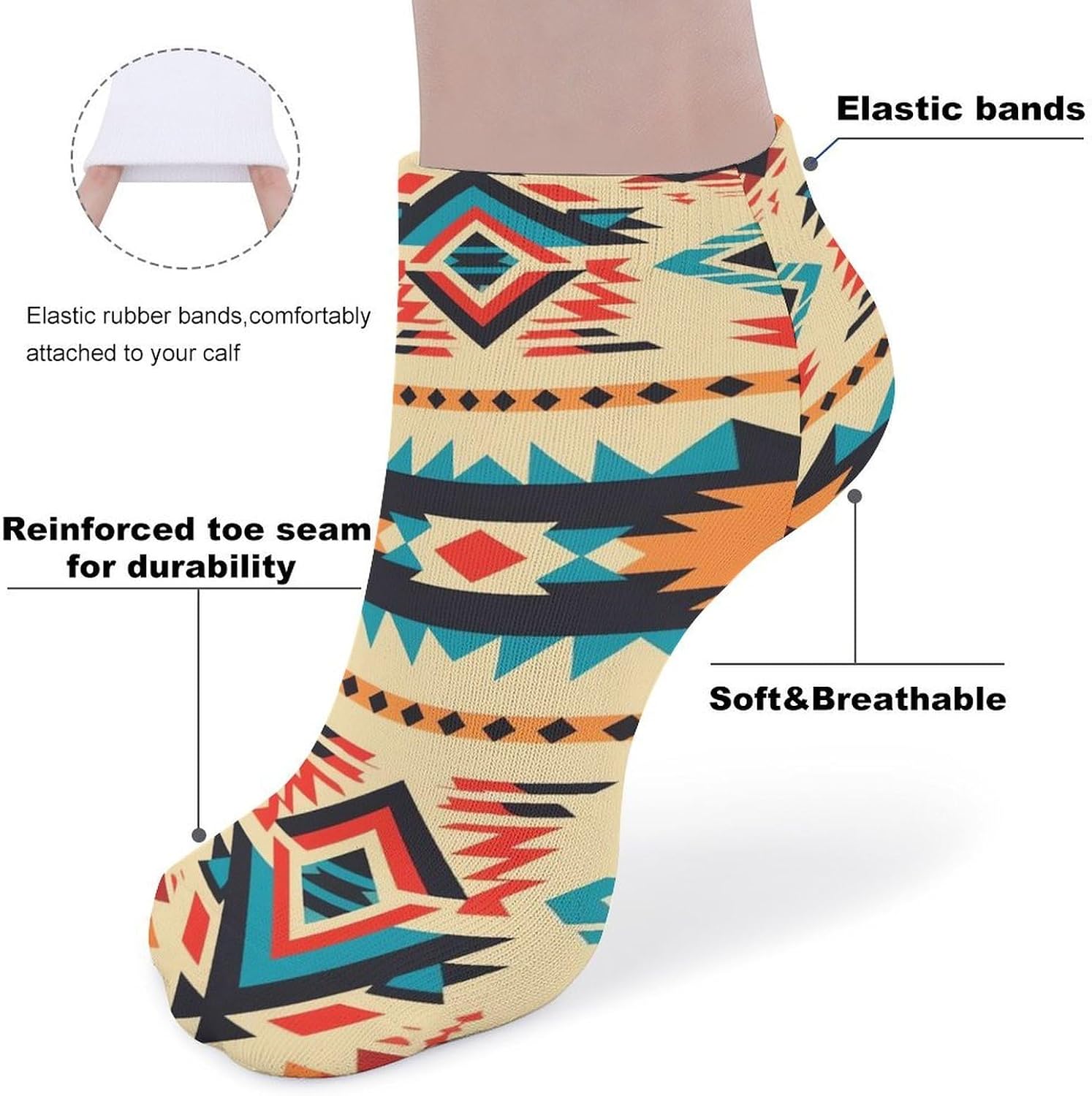 Native American Athletic Ankle Socks for Women Men Running Hiking Cotton Socks Low Cut No Show Sock (5 Pack)