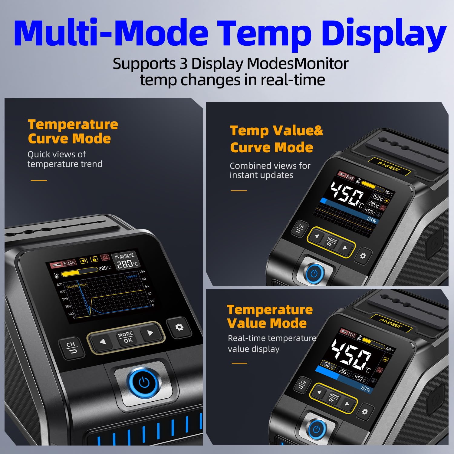 Stazione Di Saldatura,Potenza di picco 200W Saldatore a Stagno Professionale Display Multi Interfaccia Termostato Intelligente Multifunzione Saldatore Stagno