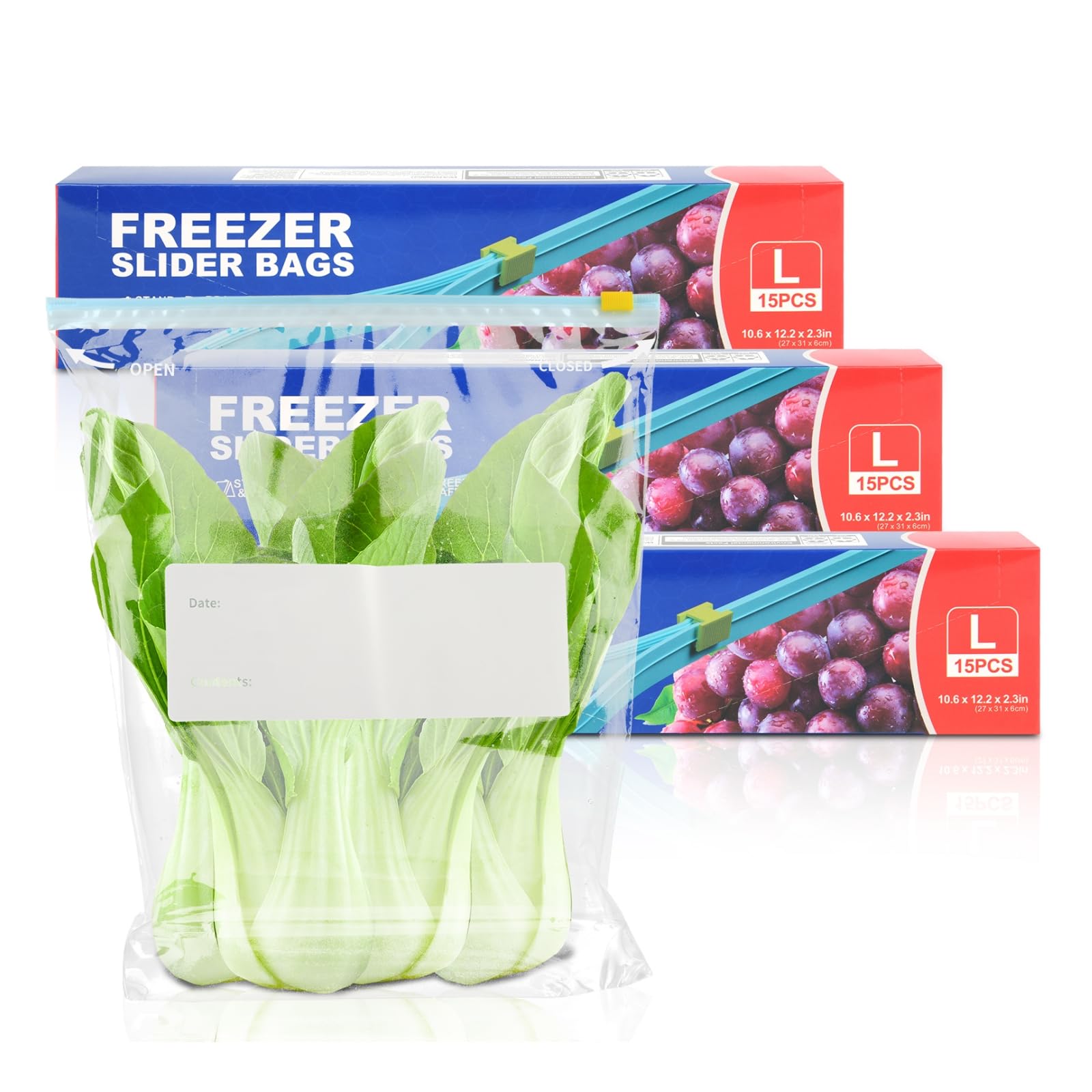 Taiyunwei Transparent 45Pcs Zip Lock Food Storage Freezer Bags, Large Reusable Food Bags With Expandable Bottom–Freezer And Microwave Safe, For Sanwich, Fruit, Snack, Veggie, Grain, Meat (45Pcs-Large-One Gallon)
