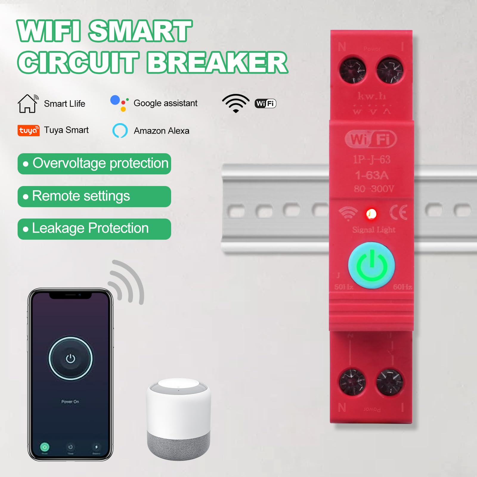 Ailao Leitungsschutzschalter Wlan Hutschiene Schalter AC 230V 63A für Smart Home APP Fernsteuerung 3 Timing Modi Echtzeit-Ansicht der Verschiedenen Stromdaten 35 mm DIN-Schienenmontage Ailao Leitungsschutzschalter Wlan Hutschiene Schalter AC 230V 63A für Smart Home APP Fernsteuerung 3 Timing Modi Echtzeit-Ansicht der Verschiedenen Stromdaten 35 mm DIN-Schienenmontage